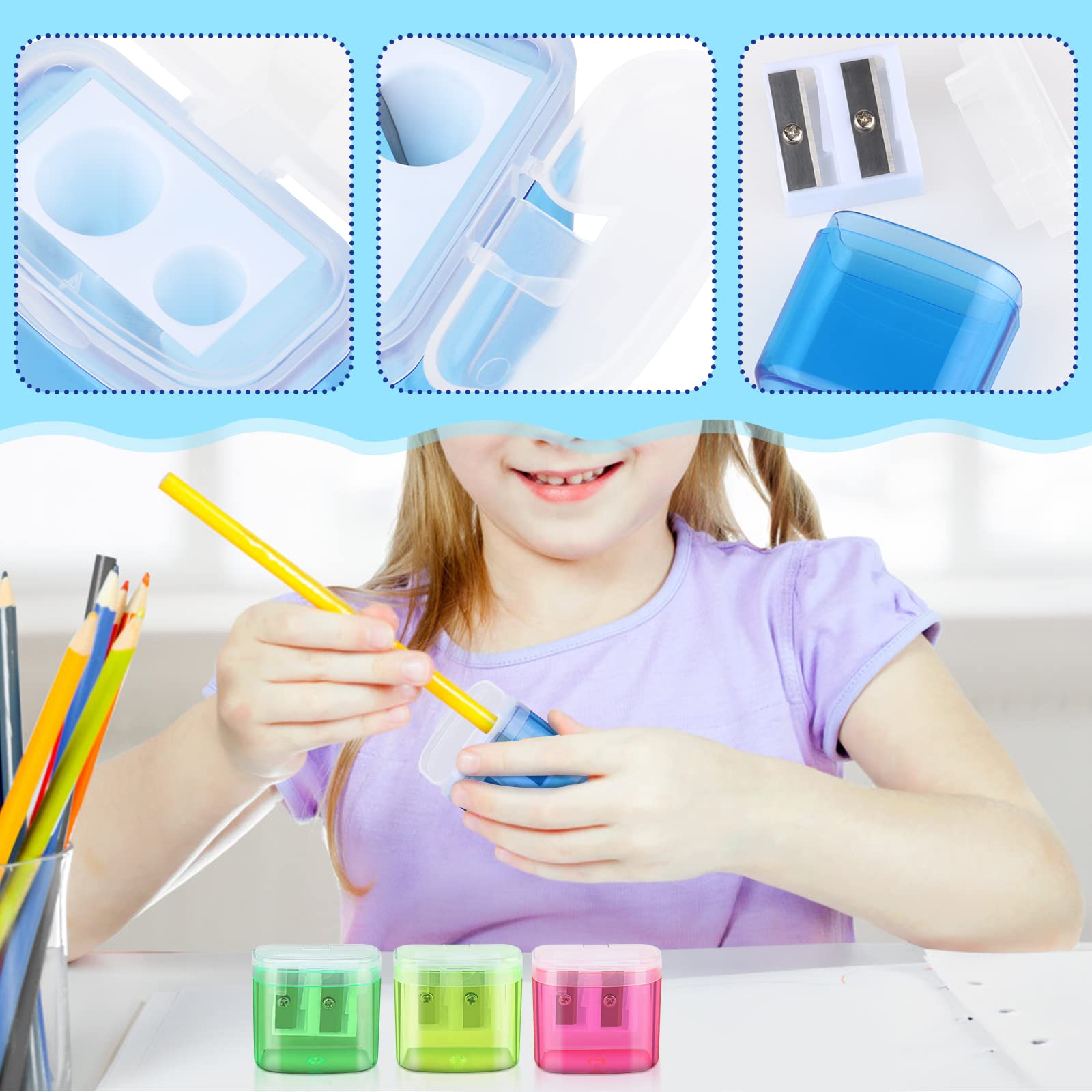 4 Temperamatite Doppi Fori Per Matite Spesse E Sottili Con Contenitore - Set Utile Per Scuola Ufficio Casa - Foto 4