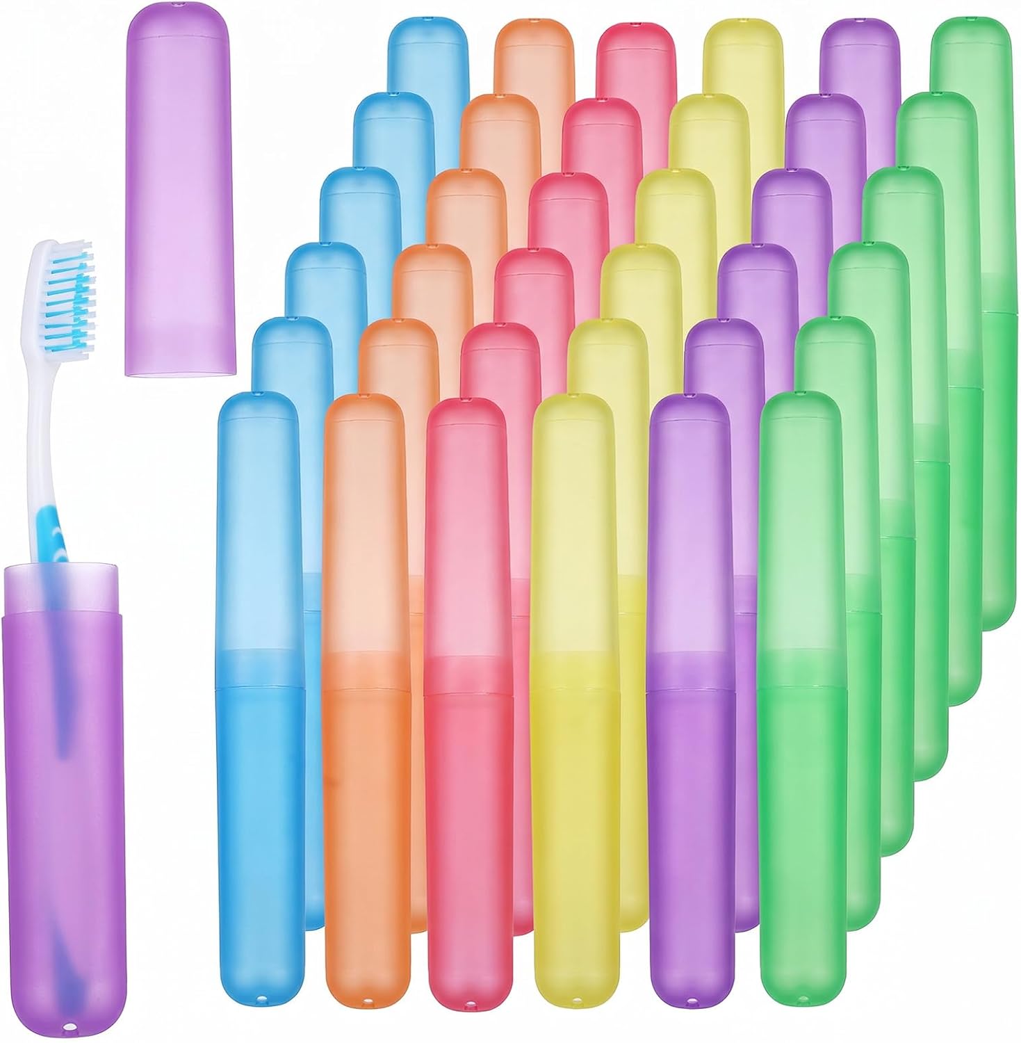 36 Pcs Travel Toothbrush Case Holder, Portable Toothbrush Storage, Classroom Pencil Case for Kids, 6 Assort Color Toothpaste Cover Protector for Travel Home School Use