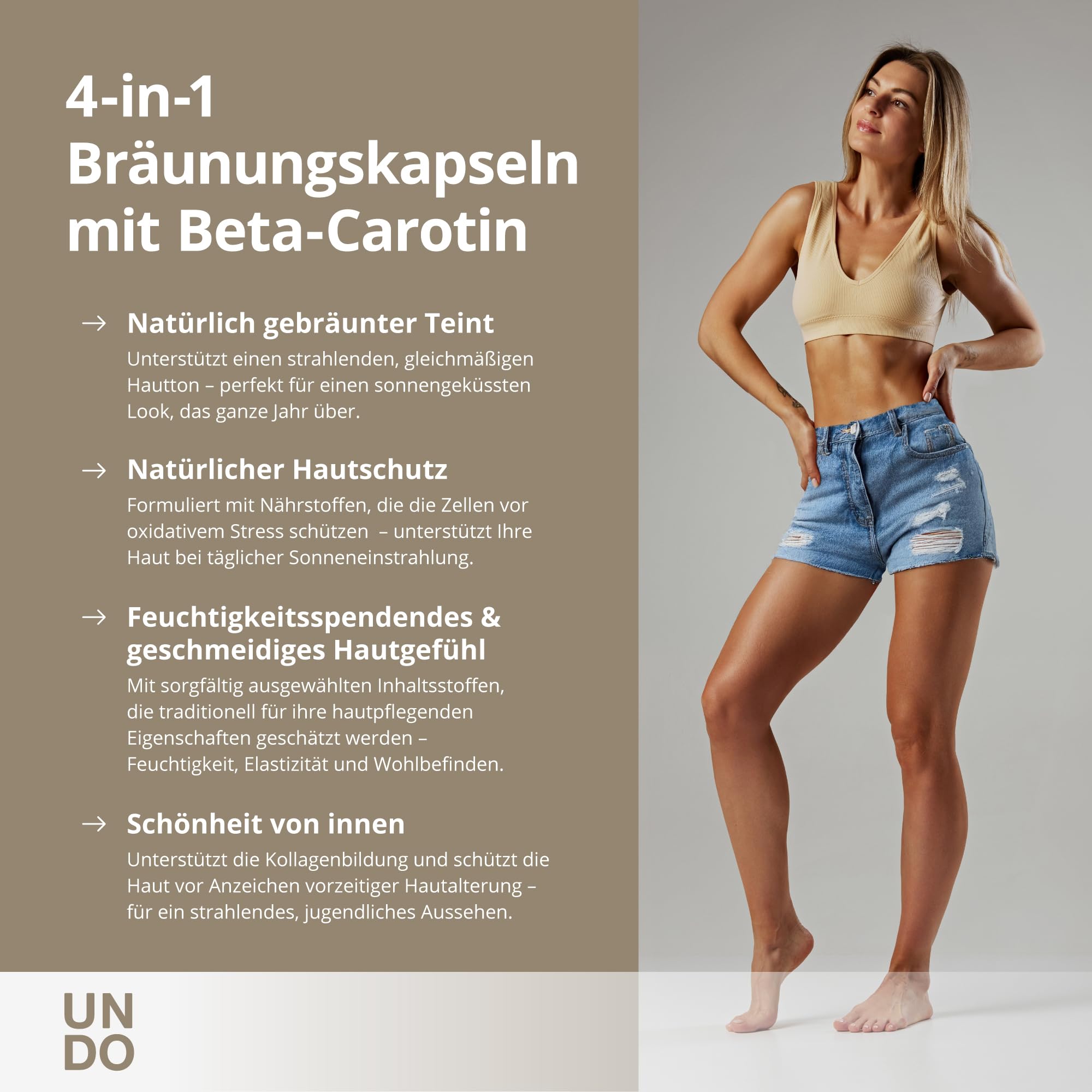 Sensilab Undo Bronzan Bräunungsbeschleuniger, Bräunungskapseln – Beta Carotin, Hyaluronsäure, Lycopin, Kupfer, Selen für Strahlende und Hydratisierte Haut – 60 Carotin Kapseln für 60 Tage
