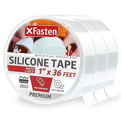 XFasten Self Fusing Silicone Tape Waterproof White – 1 x 36 Feet 3-Pack 108ft, Self Amalgamating Tape, Silicone Rubber for Plumbing, Sealing Pipes, Hose Repair, Outdoor Coax and Electrical Cables