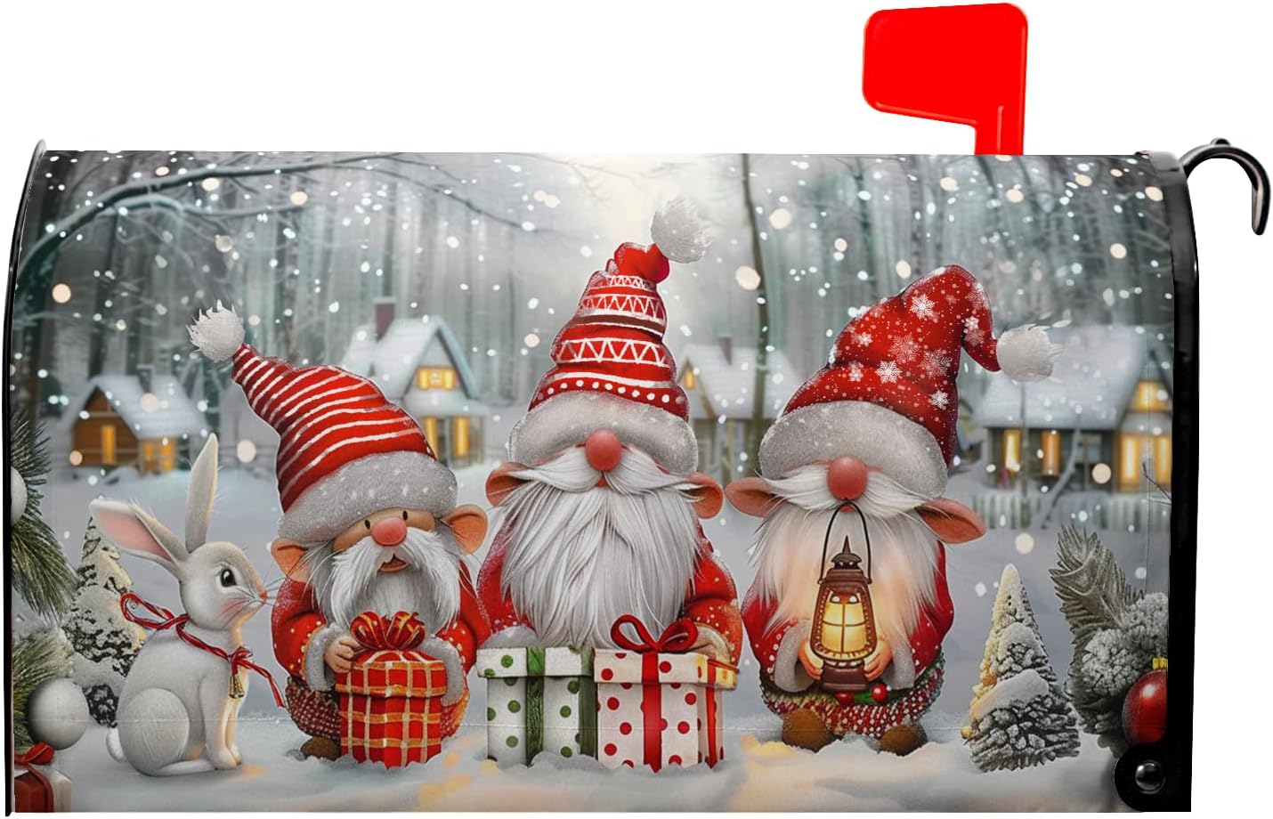 Christma Mailbox Cover Winter Santa Claus Mailbox Covers Magnetic Cute Gnomes Post Letter Box Cover Standard Size 21x18 inch for Garden Outdoor Colorful Gifts