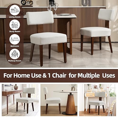 Miniatura 6 de Juego de 4 sillas de comedor, sillas de cocina de madera tapizadas de tela, respaldo curvado de lino sin brazos, sillas de comedor modernas con