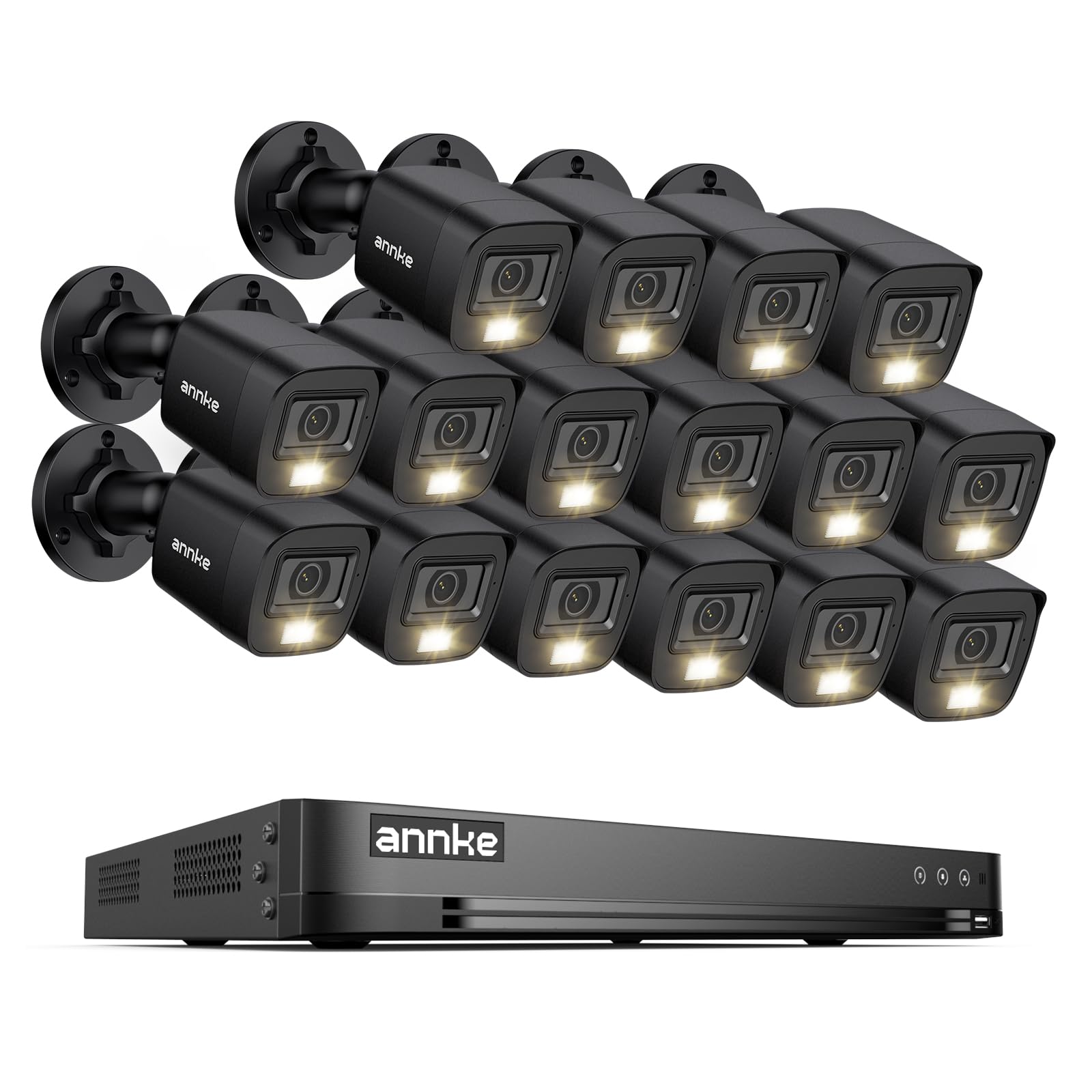 ANNKE 32CH H.265 Pro+ 3K Lite DVR and 16 Pack 1080P HD TVI Home Security Camera Outdoor Indoor, IP66 Waterproof, 24/7 Recording, P2P Remote Access, No HDD
