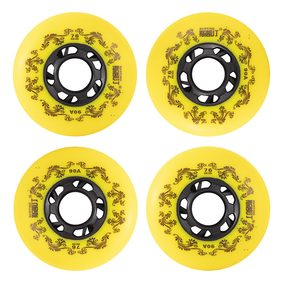 4-Pack Inline Skate Wheels Outdoor 90A Freestyle Durable Tire72mm 76mm 80mm for Choose Hockey Roller Blades Replacement Wheel (72MM, Yellow)