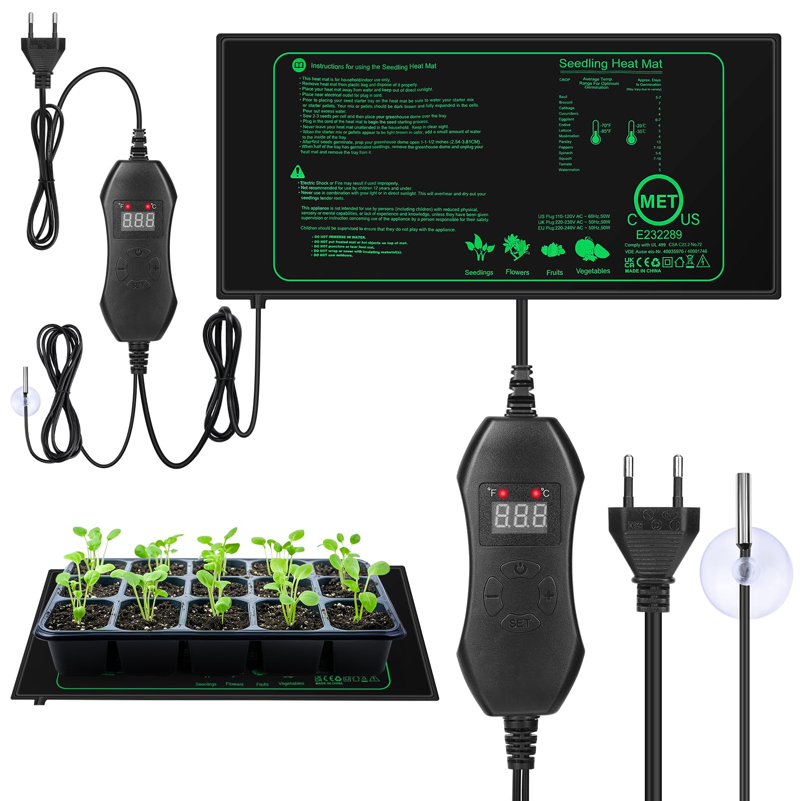 Tappetino Riscaldante per Piante con Termostato, Tappetino Riscaldante per Piante per la Regolazione della Temperatura, Tappetino Riscaldante per Piantine (50W, 52x25cm)