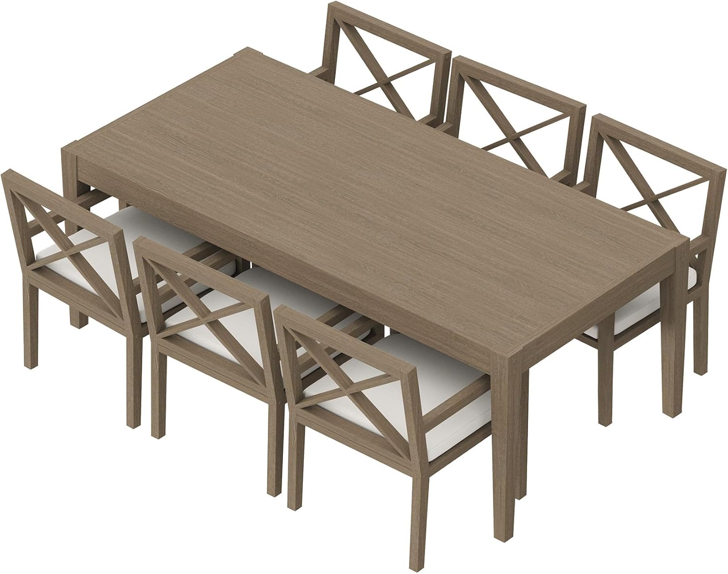 Modway Northlake Teak Wood 7-Piece Outdoor Dining Set in Weathered Gray – 83 Inch Backyard Patio Dining Table with 6 Armchairs