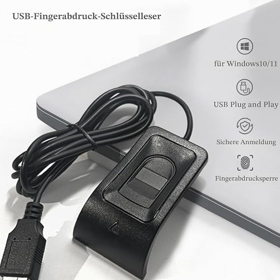 Desktop USB Fingerprint Reader Computer Fingerprint Key Reader USB Security Key with Extension Cable for Automatic Calibration Detection Password Free
