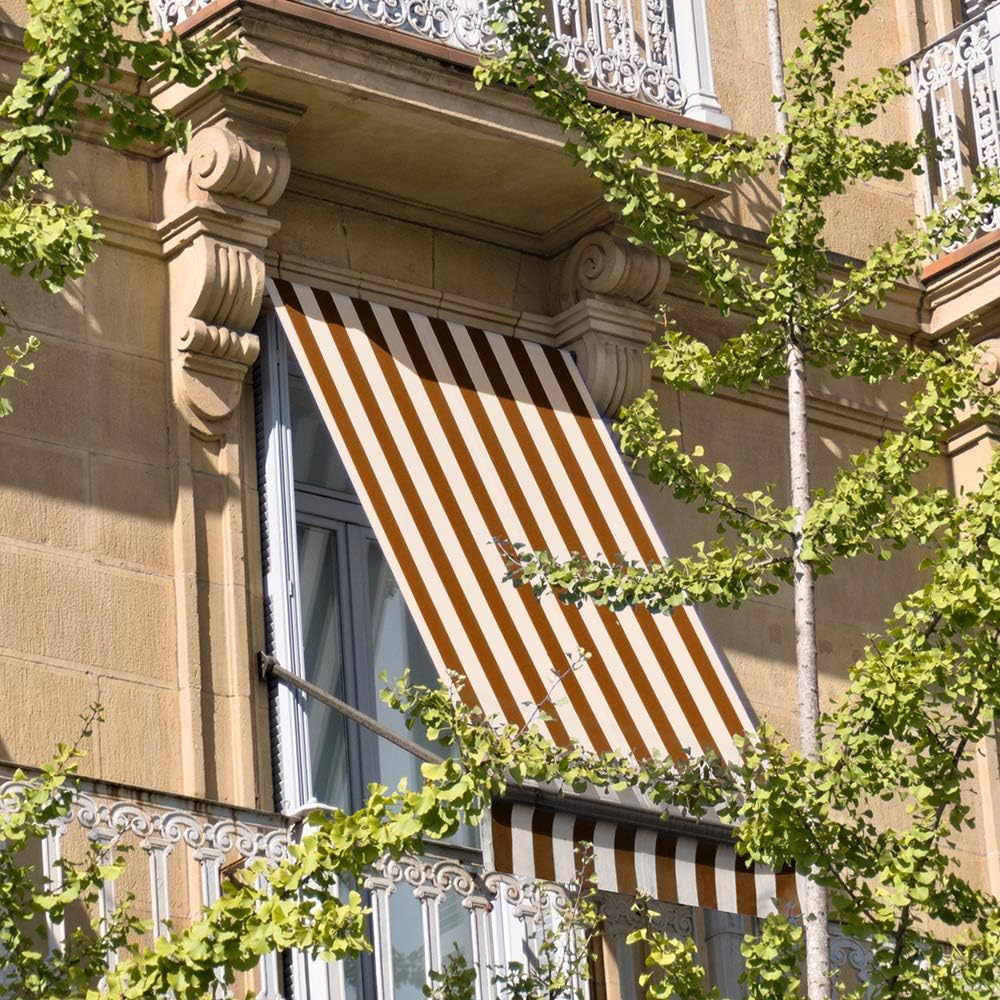 Lovely Tenda da Sole per Esterno, Tendaggio per Balconi, Impermeabile, Tenda a Caduta, 290x300 cm, Telo Ombreggiante, Riduce Luce e Calore, Migliora la Privacy, Fantasia a Righe, Marrone