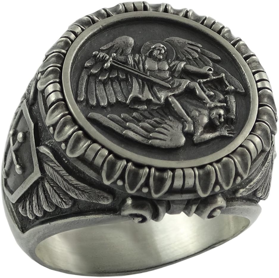 SECRETIUMSaint St Michael the Archangel Sterling Silver 925 Mens Biker Ring