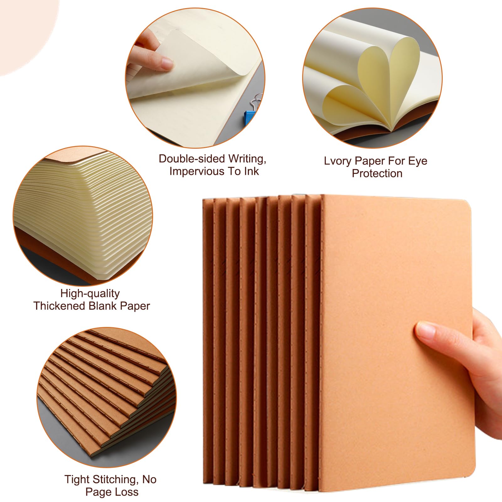 Megcdtr A5 Blank Notebooks, 24 Pack Kraft Notebooks, 72-Page Bound Notebook, Kraft Cover Blank Notebook for Students Travelers Making Plans Writing Memos Office School Supplies(21 * 14cm) - Image 3