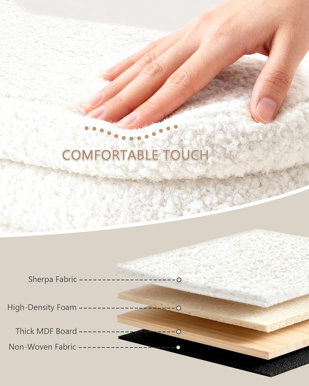 GLAXYFUR Storage Ottoman Bench, 43 Inch Upholstered Entryway Shoe Seat, End of Bed Stool Blanket Chest for Living Room, Hallway, Sherpa White - Image 5