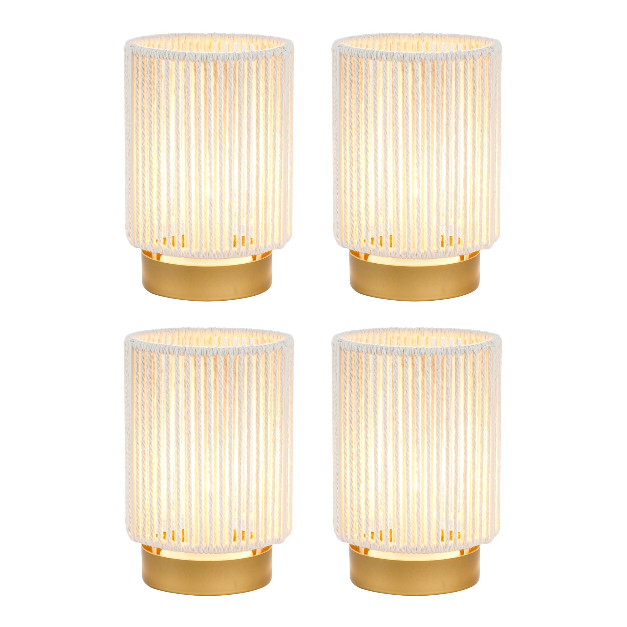 JHY DESIGN Set of 4 Braided Cotton Rope Cordless Table Lamps with Timer
