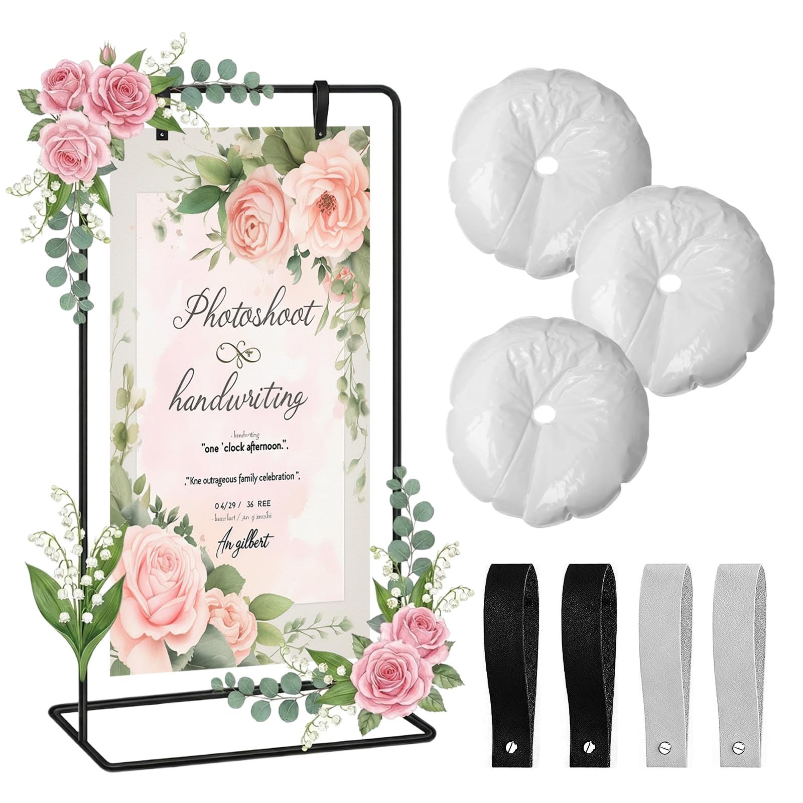 Support de panneau de bienvenue de mariage réglable avec 2 paires de sangles de suspension 80 x 50 x 173 cm - Pour tableau de siège, décoration d'événement, affiches, fête (noir)