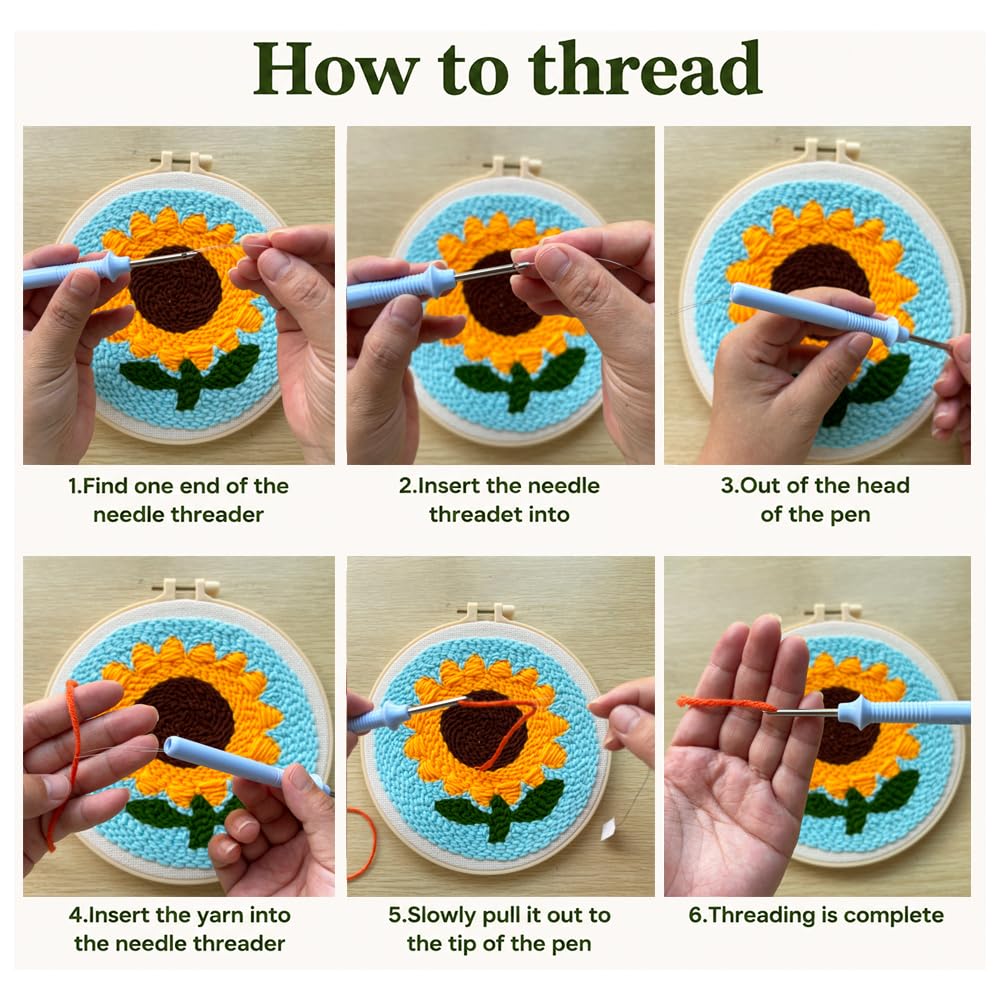 Beginner Punch Needle Kit - Flower Daisy Art -6