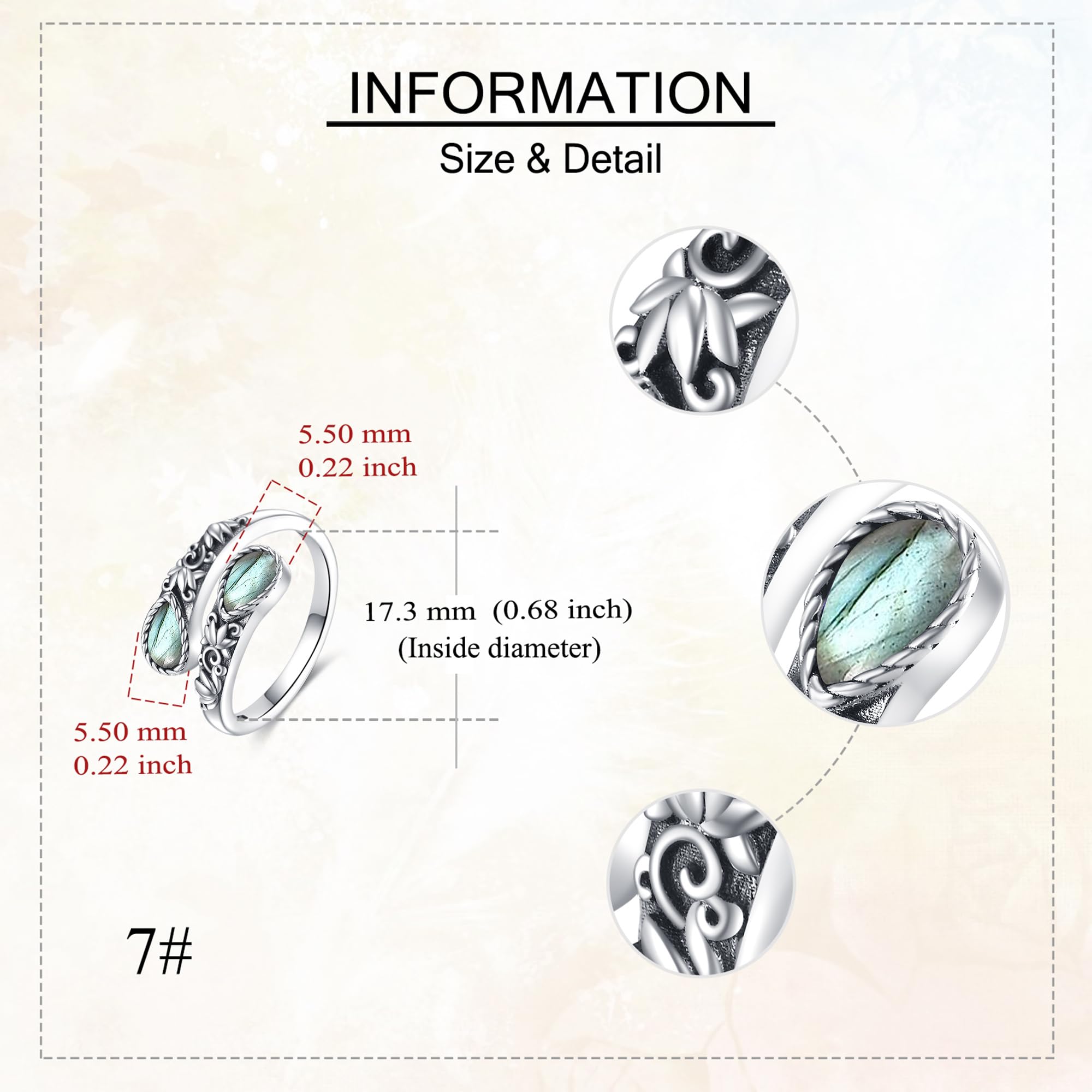 Bague labradorite en argent sterling Just Breathe Labradorite pour femme Fleur de lotus Bijoux victoriens pour femme