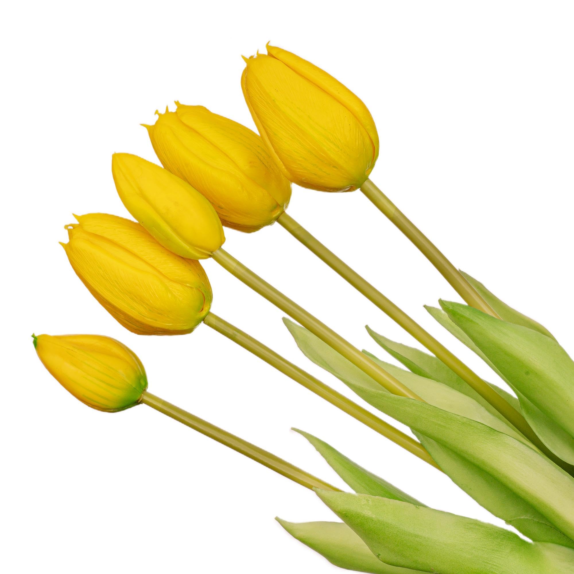 Ramo de Tulipanes Artificiales Tacto Real, Amarillo, 10 Piezas, 42 cm