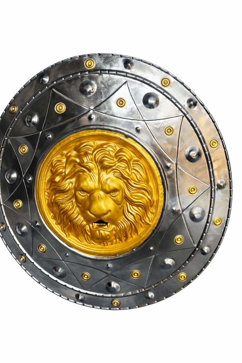 Medieval Warrior Shield with Golden Lion, Silver and Gold, Metal Construction, Decorative Battle Shield, Fantasy Costume Accessory 4