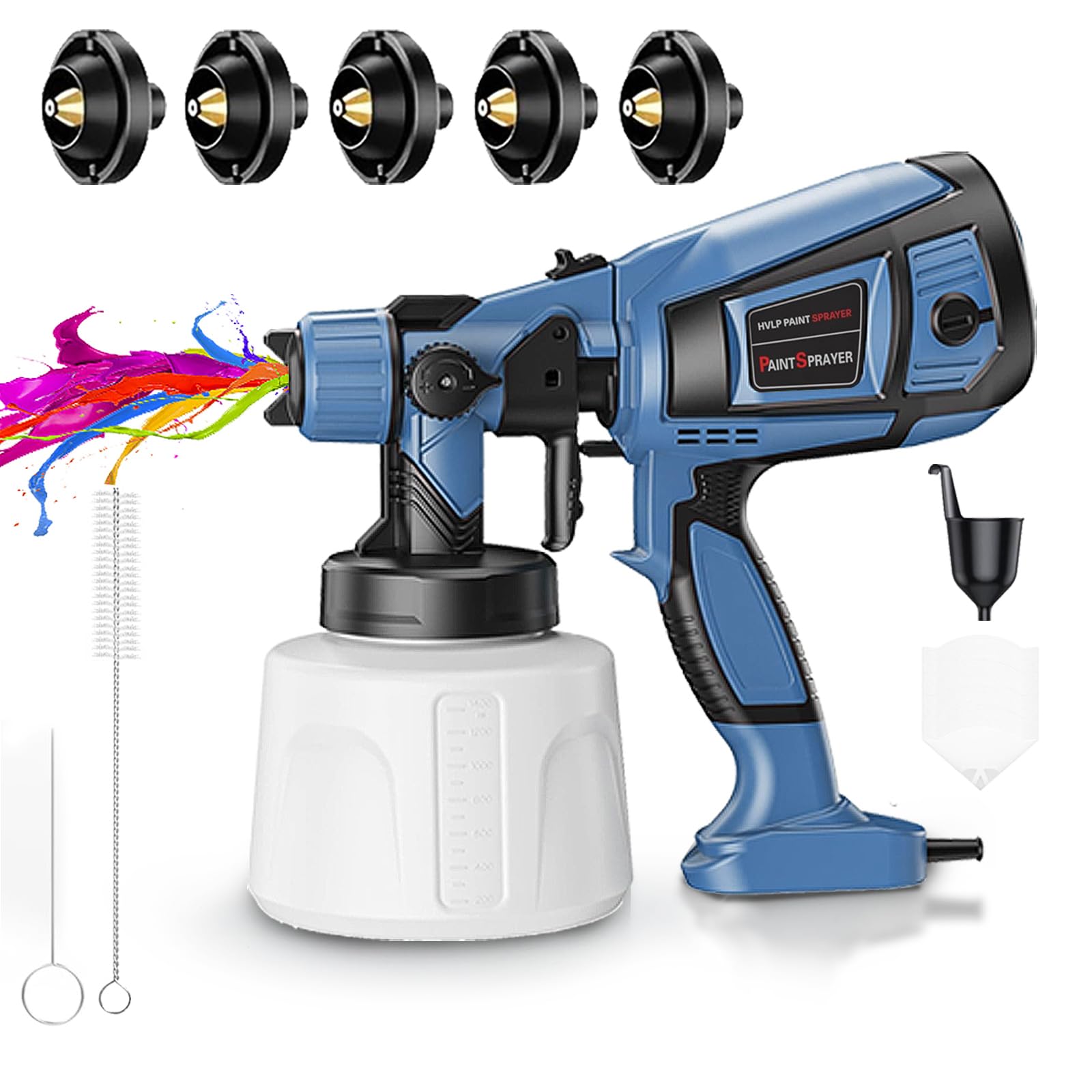 TOPALL Paint Sprayer,850W 32000PRM 1400ML HVLP Upgraded Spray Gun Paint with 5 Nozzles and 3 Patterns, Paint Sprayer for Fences and Sheds,Sheds, Cabinet, Walls, Furniture, Ceiling(ElectricBlue)