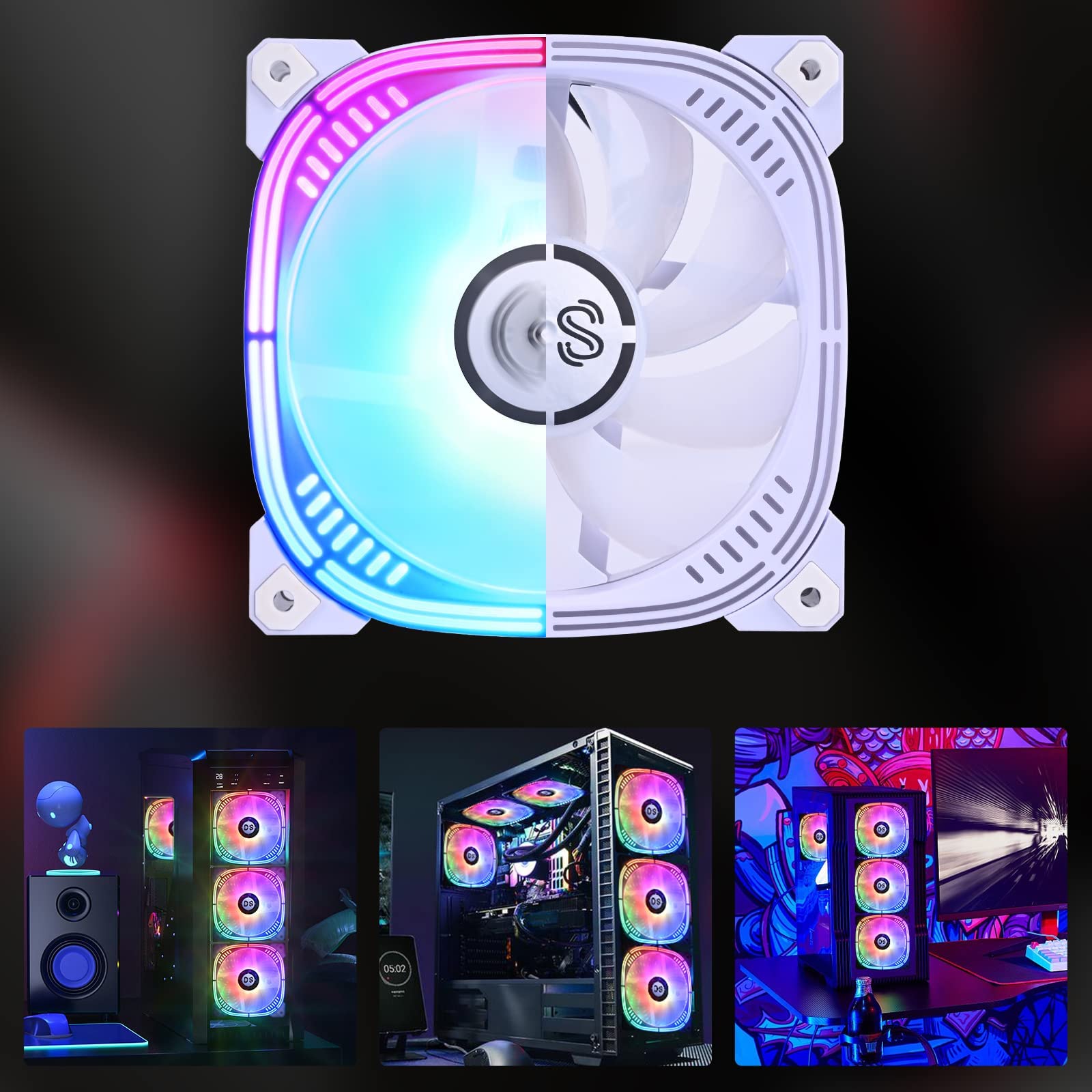 DS Ventiladores LED RGB direccionables de 120 mm con control remoto de 6 pines para carcasa de PC blanca, enfriador de CPU, sistema de radiadores (ventiladores RGB paquete de 6, serie G)