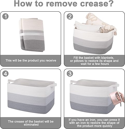 Vista 66 de OIAHOMY Cesta de almacenamiento, cestas tejidas para almacenamiento, cesta de cuerda de algodón para juguetes, cestas de toalla para baño, paquete