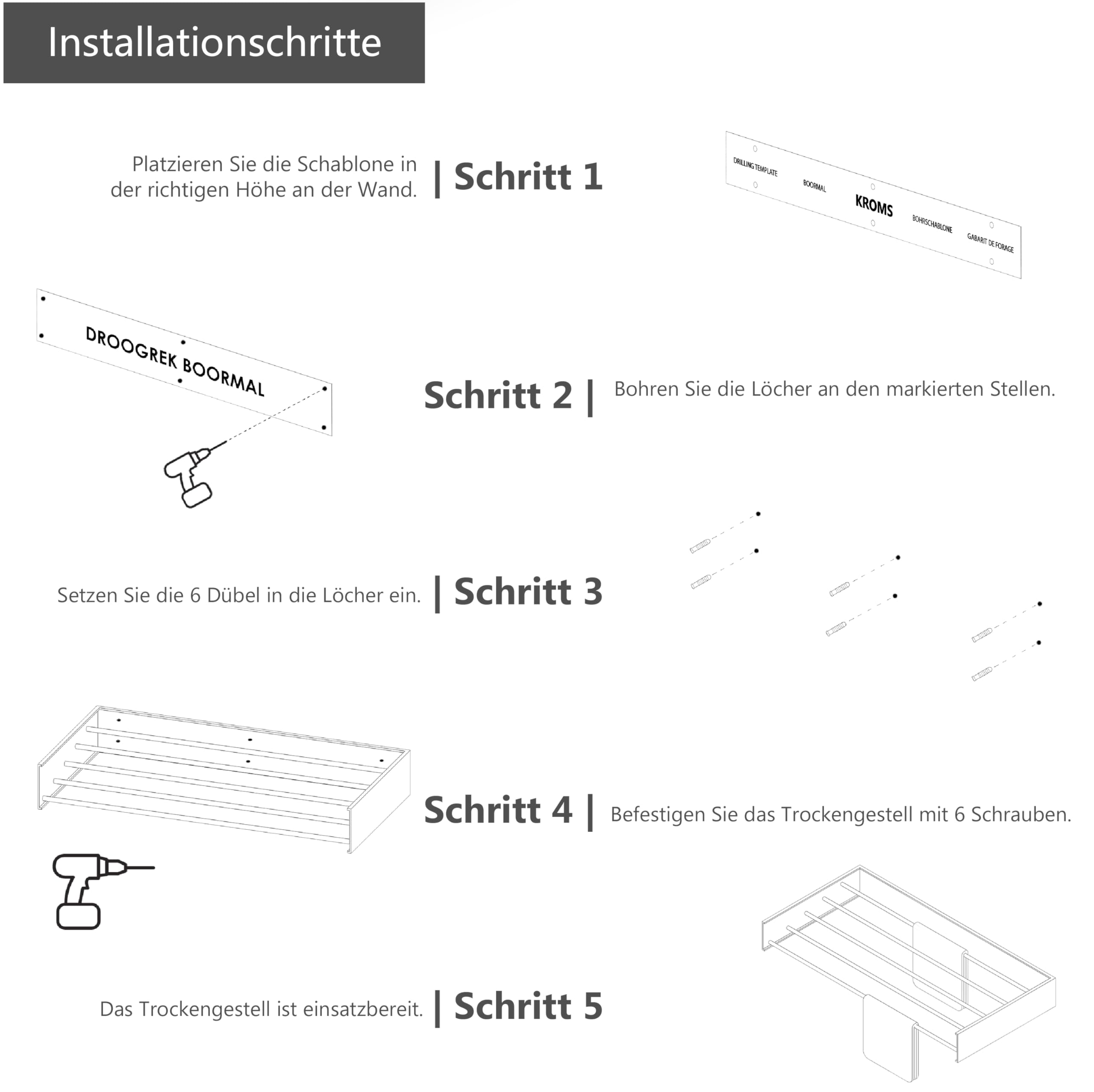 Wäscheständer Ausziehbar XL Komplett Schwarz 100cm – Pulverbeschichtetes Aluminium - 6m Trockenlänge - Wäschetrockner Wand - Wäscheständer Wand