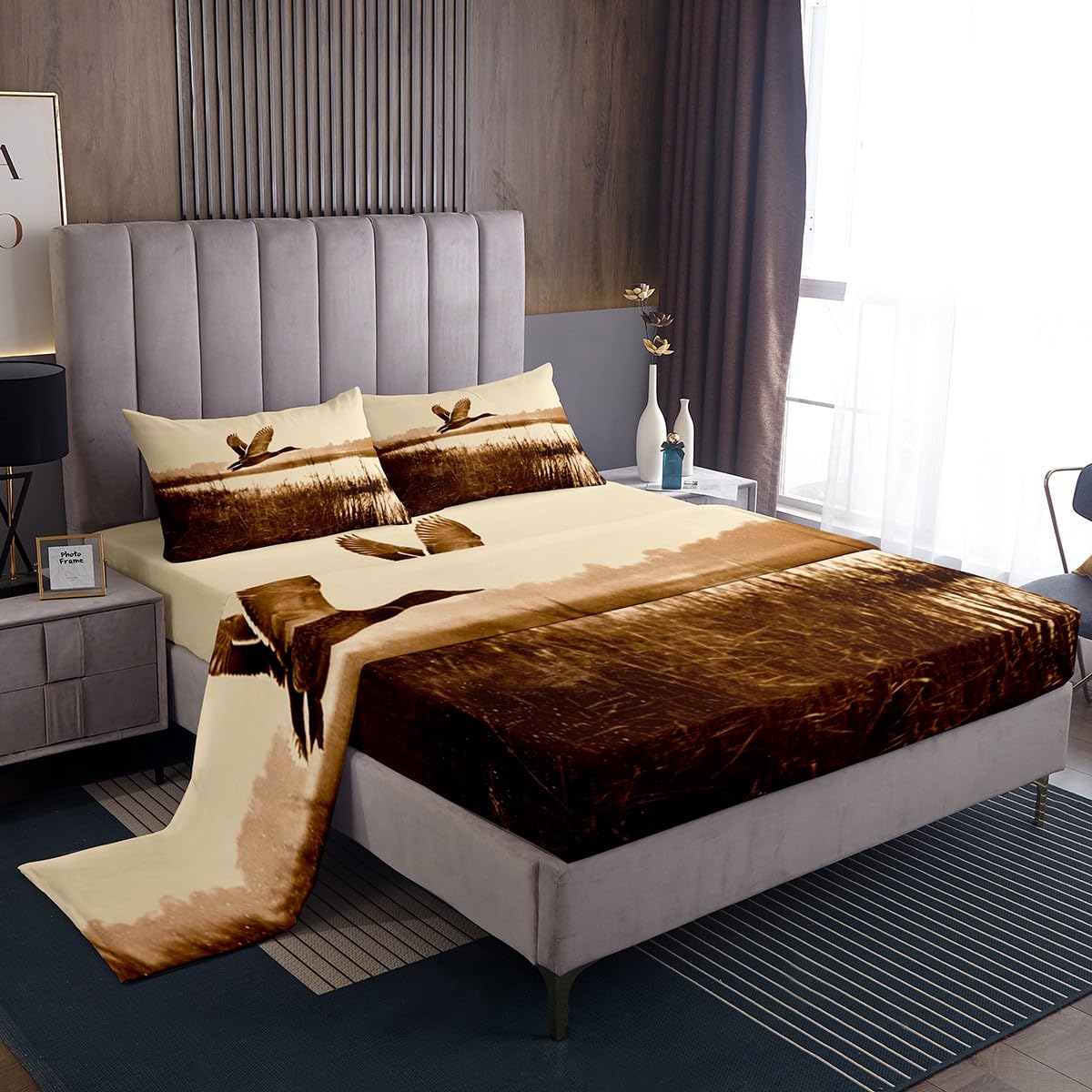 Homewish Mallard Duck - Juego de sábanas para cama de matrimonio para niños y hombres, ropa de cama de animales salvajes del bosque, juego de sábanas de pato de pesca y caza, 4 piezas