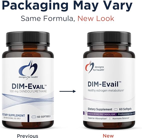 Designs for Health DIM-Evail - 100mg Diindolylmethane Supplement - Enhanced Absorption Technology DIM Supplement - May Support Healthy Estrogen Metabolism - Gluten Free + Non-GMO (60 Softgels)