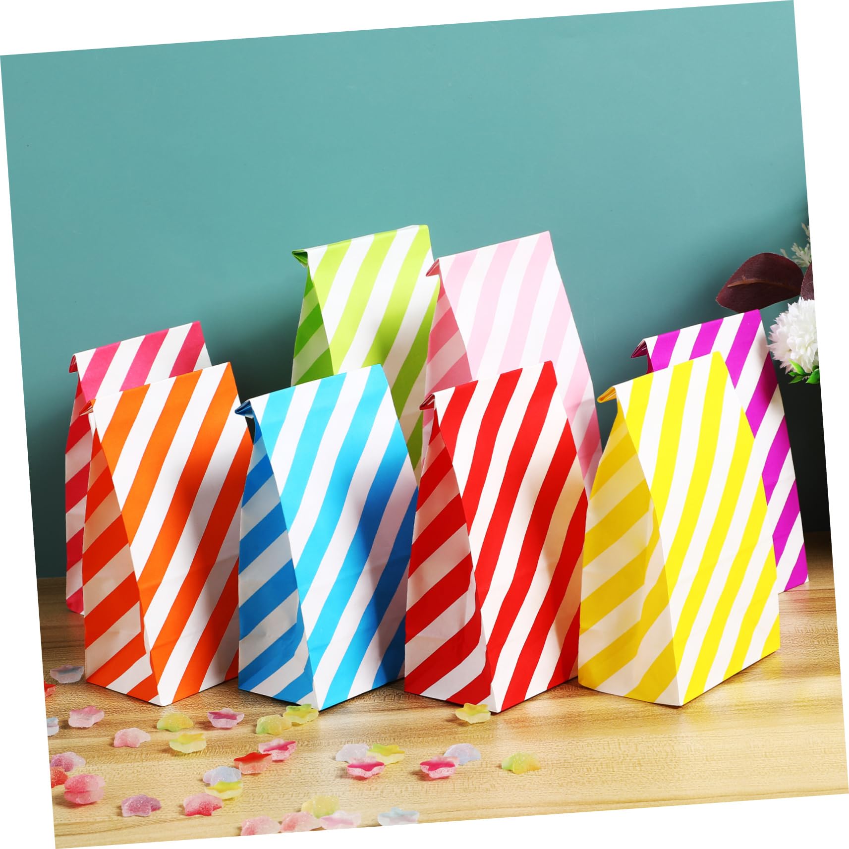 TOGEVAL 80 Stück Teiliges Bunte Papiertüten Kleine Geschenktüten Flacher Stabile Papiertragetaschen für Party Snacks Süßigkeiten Kekse Verpackung