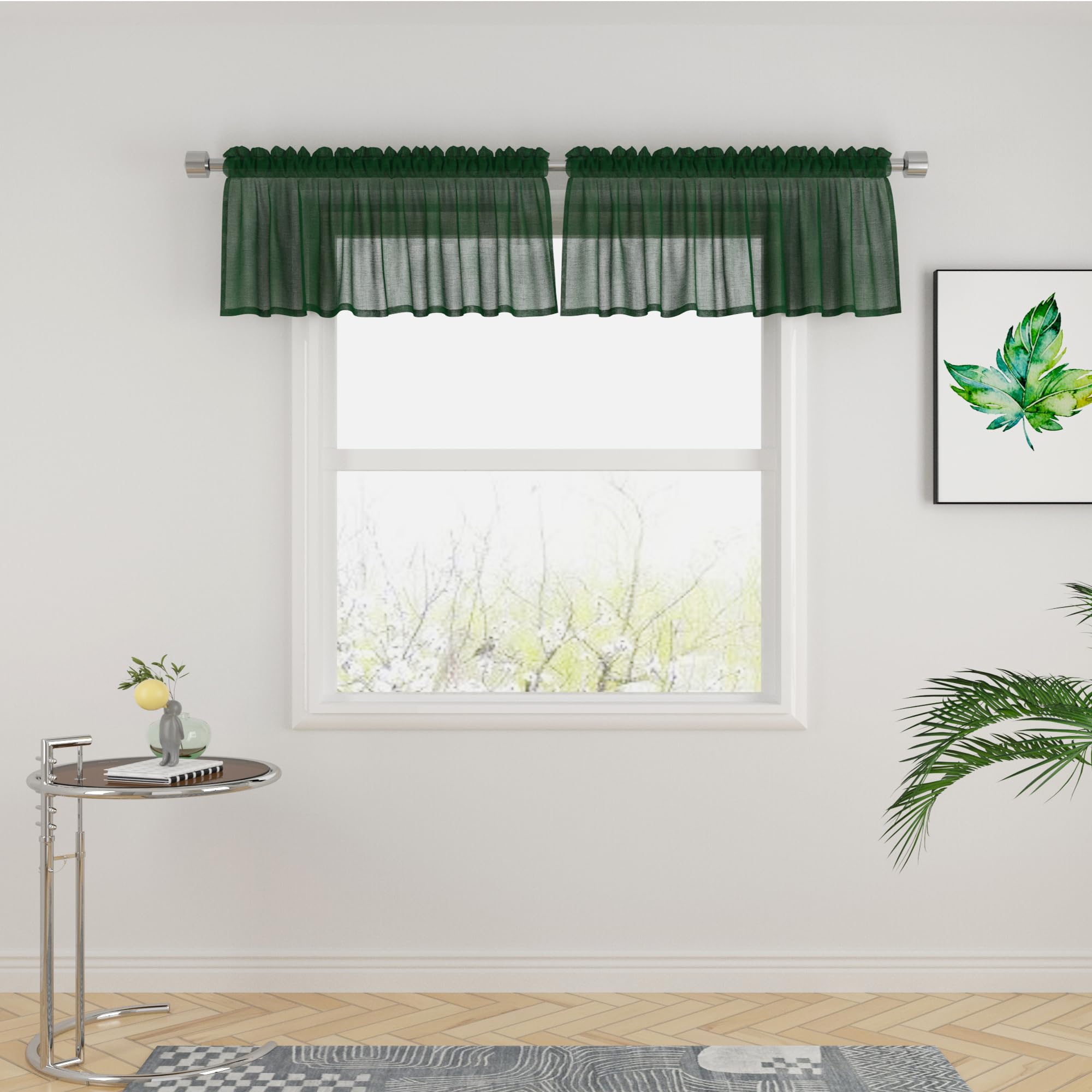 Voilage texturé en lin vert UPOPO, rideaux transparents de 40,6 cm pour porte
