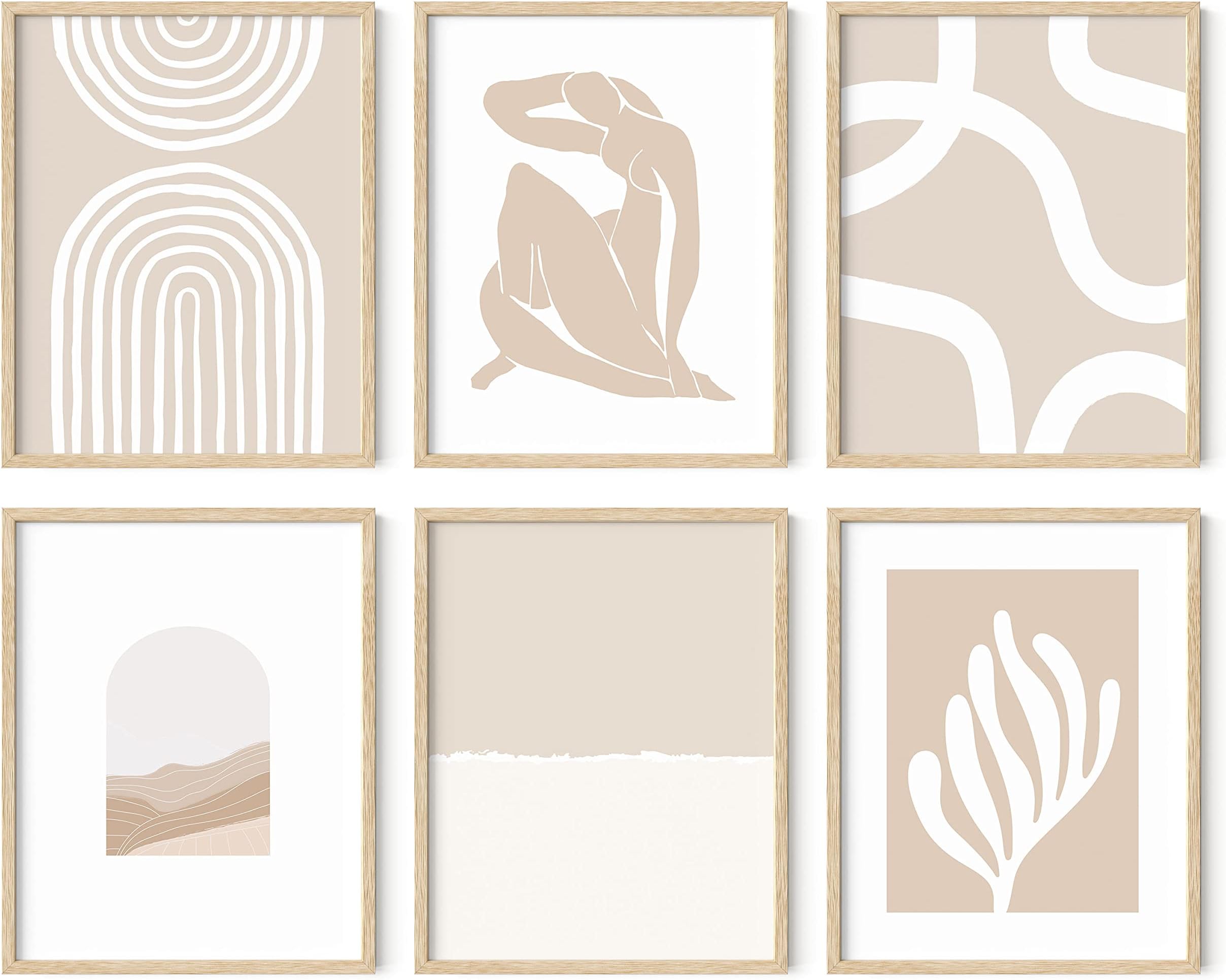 HAUS AND HUES Boho Frame Wall Art - Set of 6 Matisse Poster Set, Abstract Art Wall Decor, Boho Wall Art, Contemporary Frameable Art (Beige Frame, 11x14)