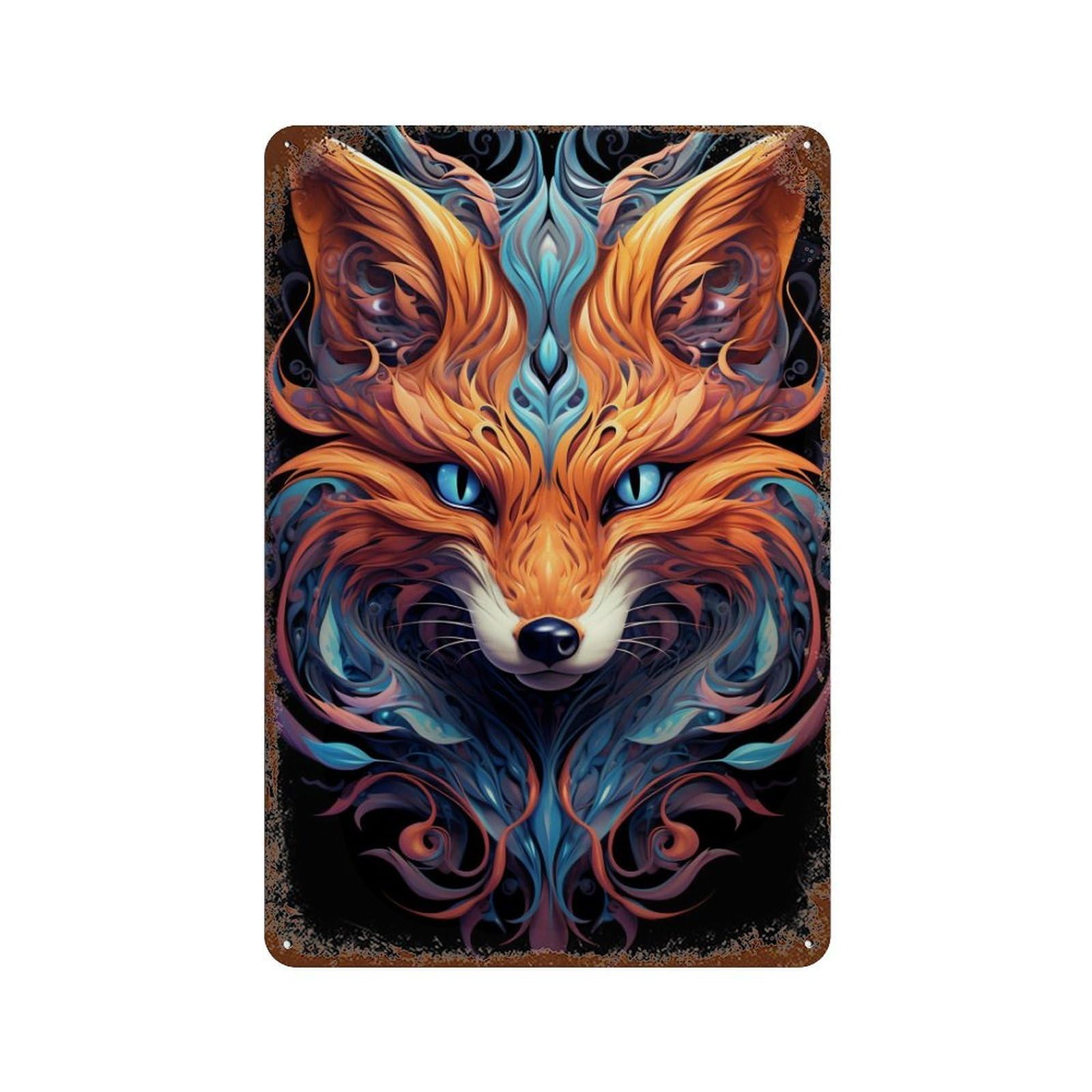 Fantasy Fox Artwork-5 Distressed Metal Wall Sign 11.8"x7.9", Ideal for Pub, Kitchen And Man Cave Decor