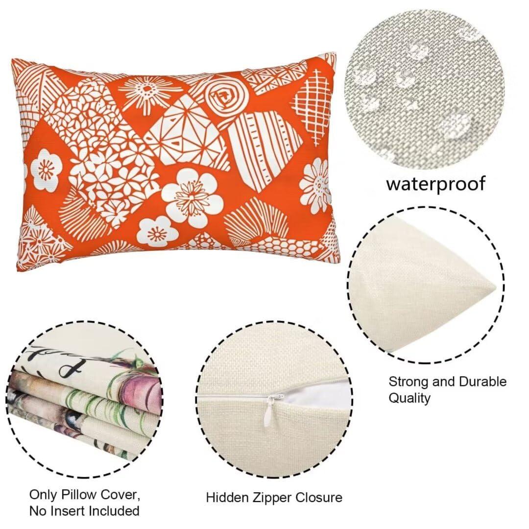 Outdoor Kissen 2er Set - Wetterfeste Leinen Kissenbezüge 40x60cm Orange