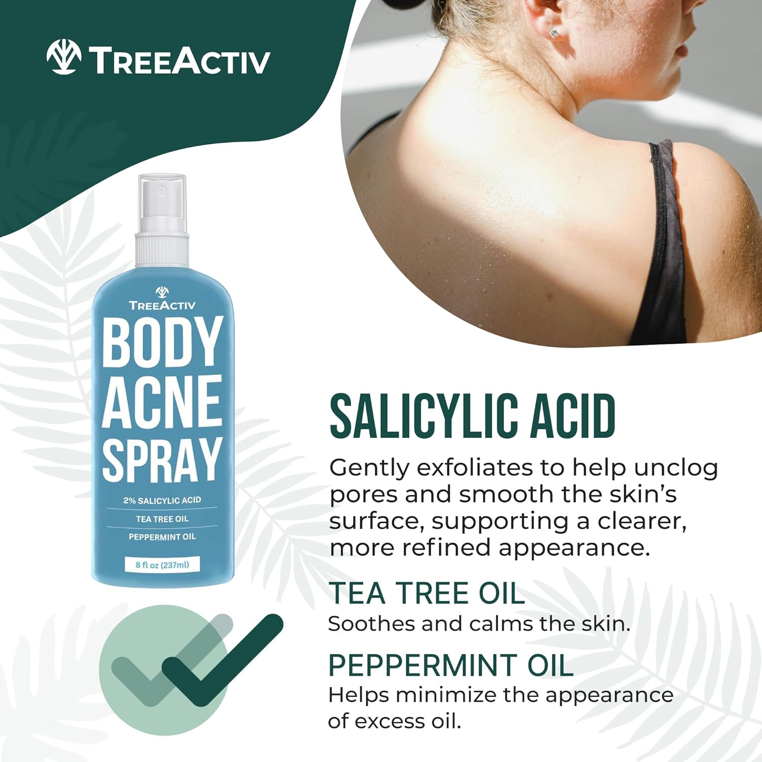 TreeActiv Body & Back Acne Spray, Original Formula, 8 fl oz, 2% Salicylic Acid, Helps Clear Cystic & Body Acne on Chest, Shoulders & More, For Teens & Adults - Image 6