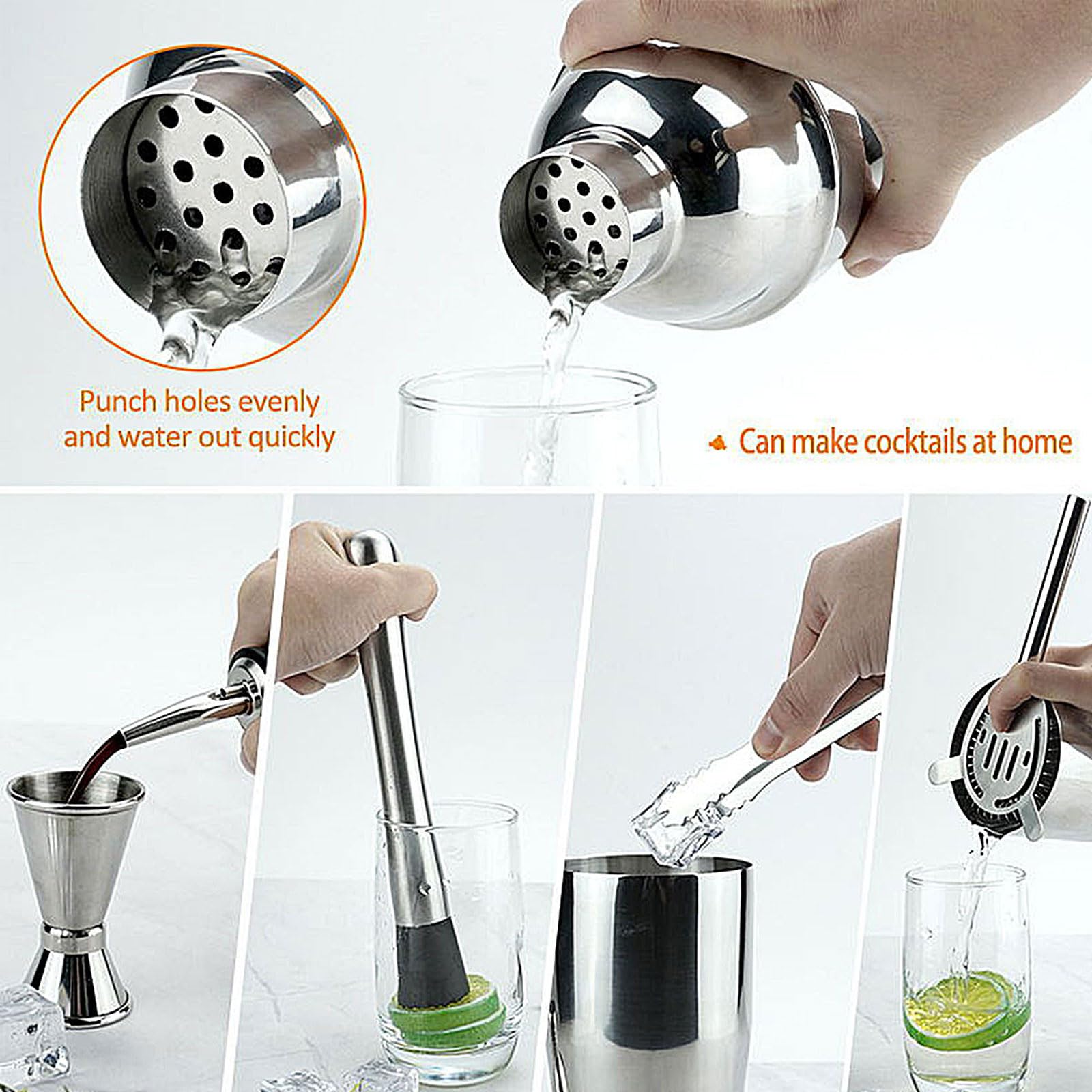Coctelera de Acero Inoxidable 10/12 piezas Coctelera para Cócteles Kit Con Soporte Accesorios Profesional Cóctel Recetas set de regalo Profesional Barman Herramientas para Mezclar Bebidas,Barra,hogar