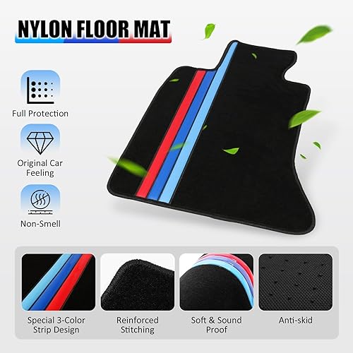 Miniatura 3 de Alfombrillas compatibles con BMW F10 Serie 5, 2011-2016, alfombrillas de piso delanteras y traseras de fábrica con franja de color M, alfombrillas