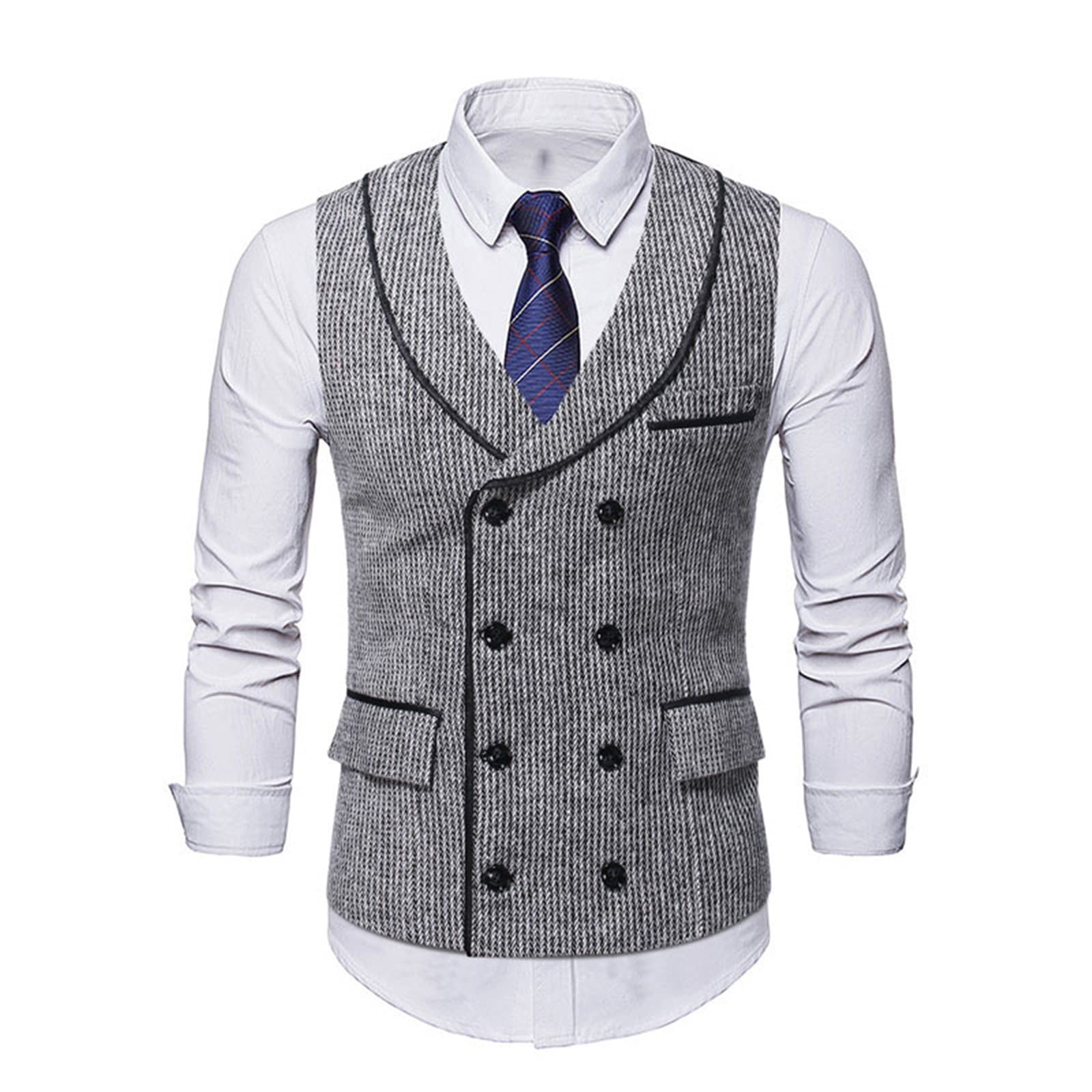 Gilet de costume à carreaux en laine patchwork coupe slim XL pour homme