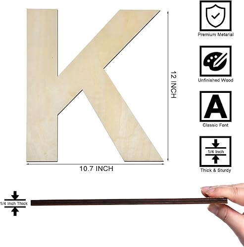 Miniatura 2 de Letra K de madera de 12 pulgadas, letra K de madera grande sin terminar de 14 de pulgada de grosor para decoración de pared del hogar, manualidades