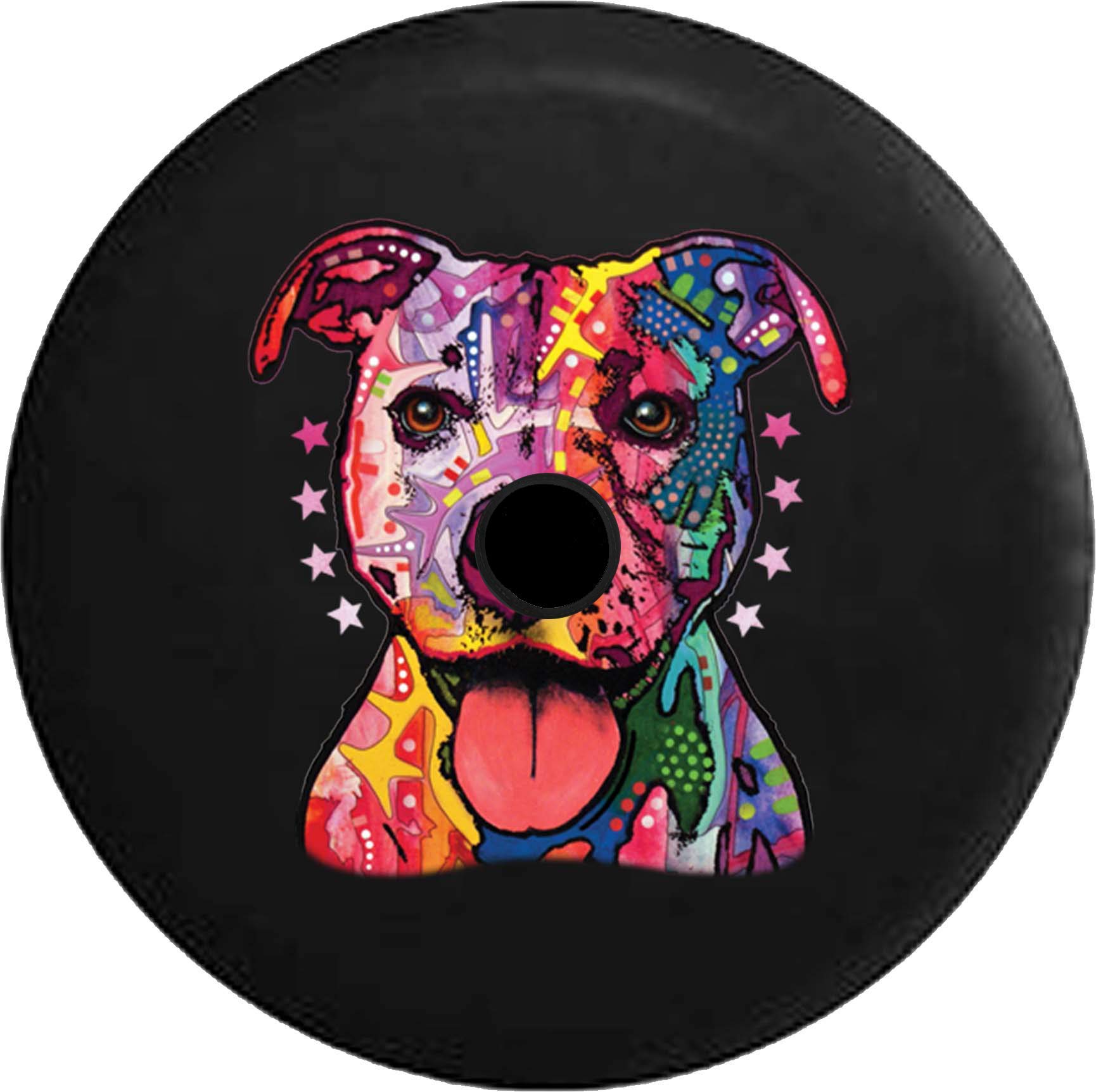 Pike Outdoors JL Series Spare Tire Cover with Backup Camera Hole Neon Artistic K9 American Lab Pit Bull Staffy Dog Mix Black 33 in