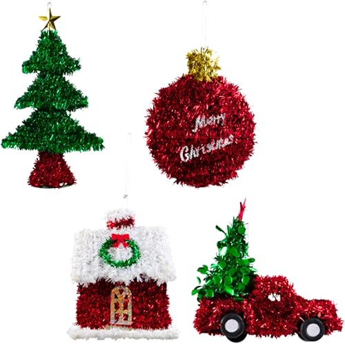 BFL Adornos de oropel 3D, 5.5 x 4 x 4 pulgadas, decoración colgante de árbol de Navidad, casa de Navidad, camión con árbol y bola de Navidad,