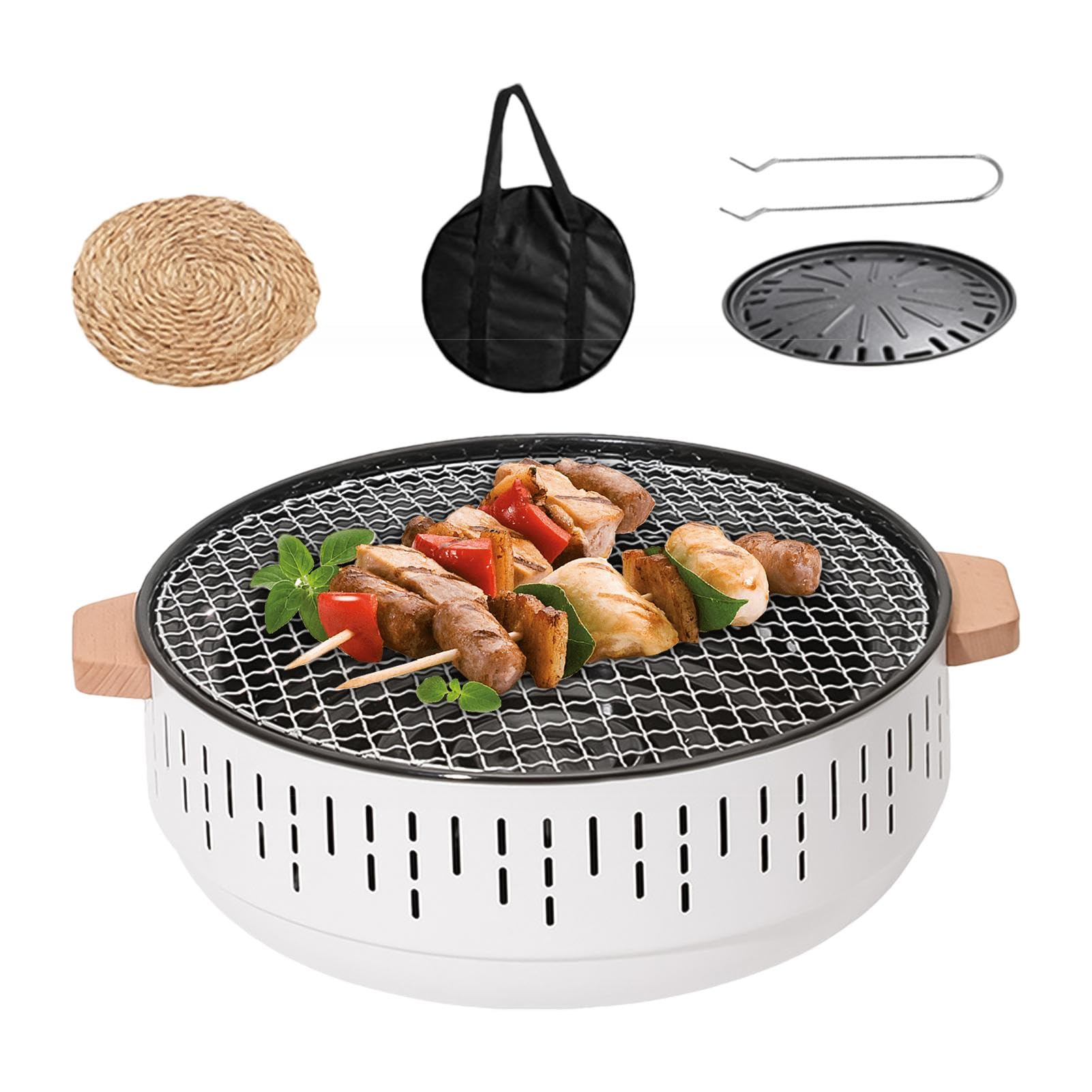 Barbecue portatile a carbonella, portatile, griglia a carbonella | da campeggio, griglia densa, griglia da tavolo con portatile, teglia antiaderente, per picnic BBQ