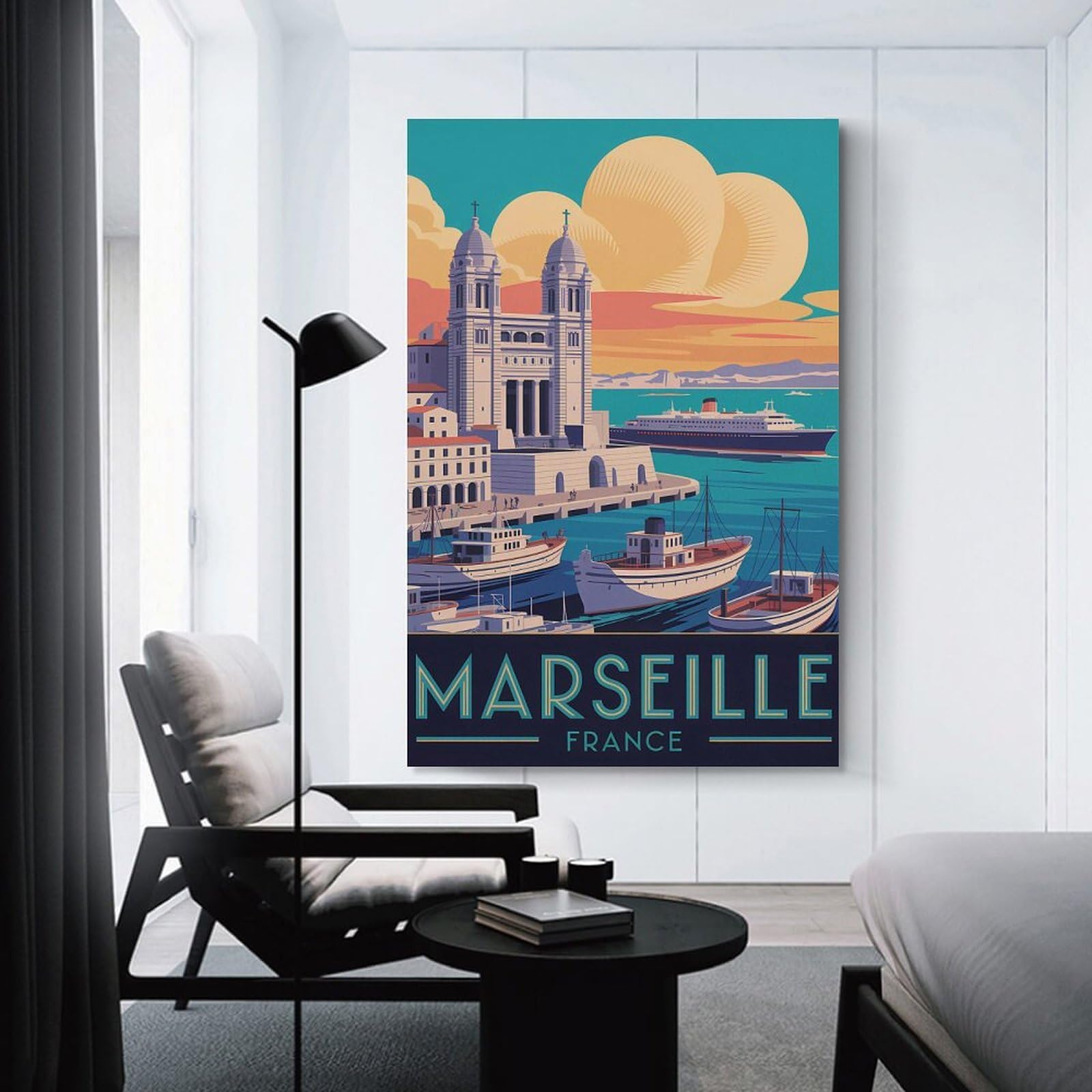 Junmoney Canvas Wall Picture Marseille Travel (3), 24x36inch(60x90cm), for Front Hall, Corridor Or Welcome Spaces, Decorative Wall Art for Narrow Spaces