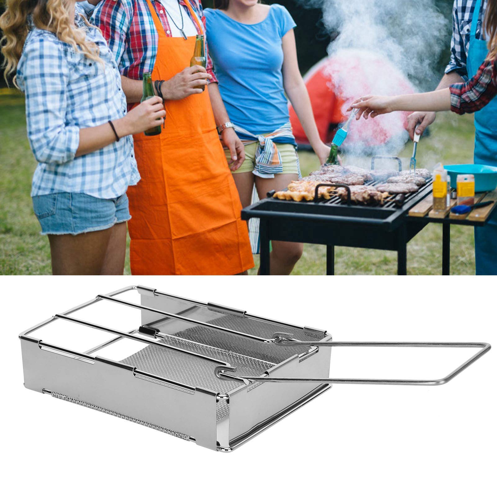 Hemoton Grille de barbecue pliable en acier inoxydable pour camping Hemoton Grille de barbecue pliable en acier inoxydable pour camping
