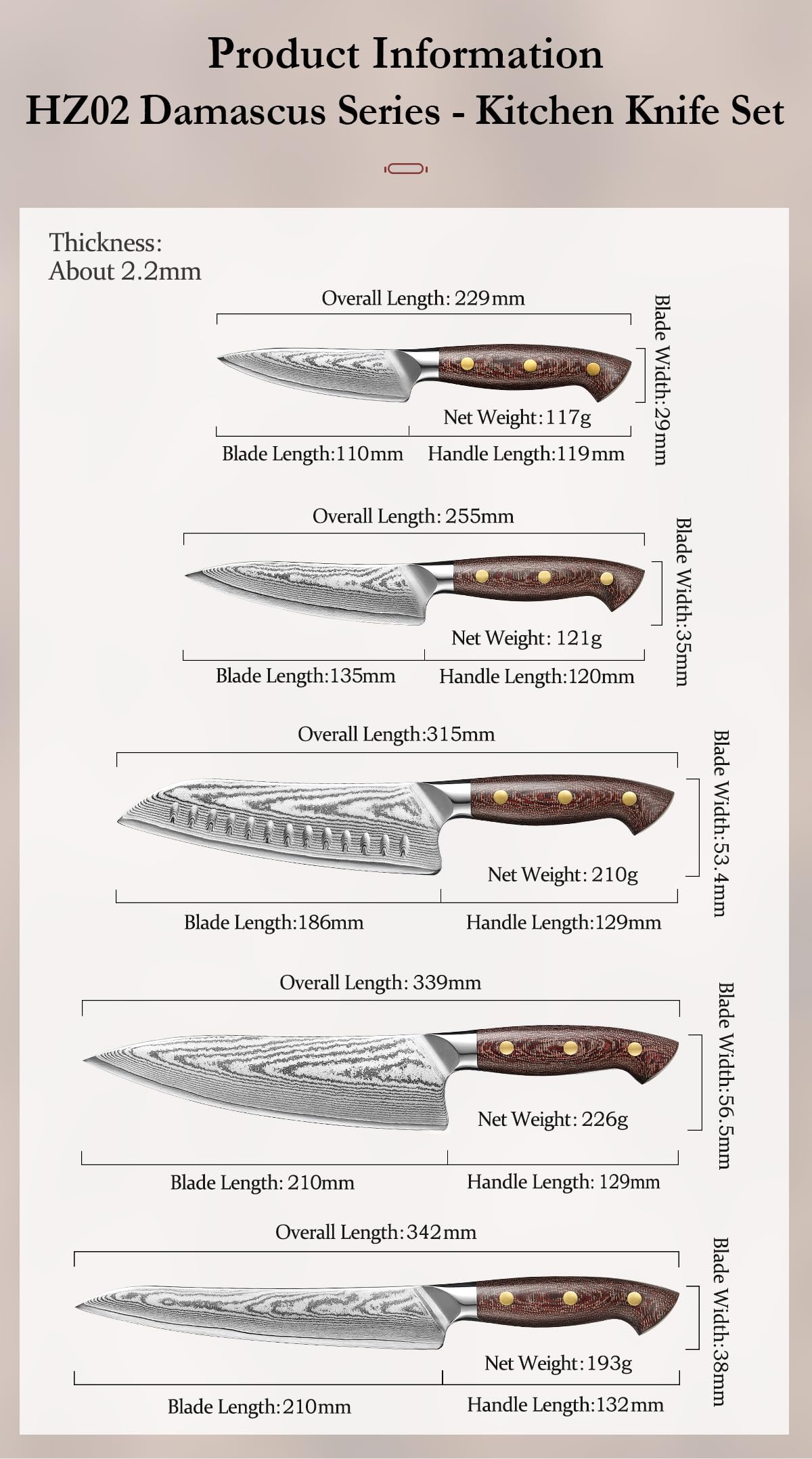 HEZHEN Damasco Set di Coltelli da Cucina Acciaio, Set di Coltelli da Chef Professionali in Acciaio Damasco con Ceppo Portacoltelli Magnetico a Doppia Faccia, Blocco Coltelli da Cucina in Legno di Uliv