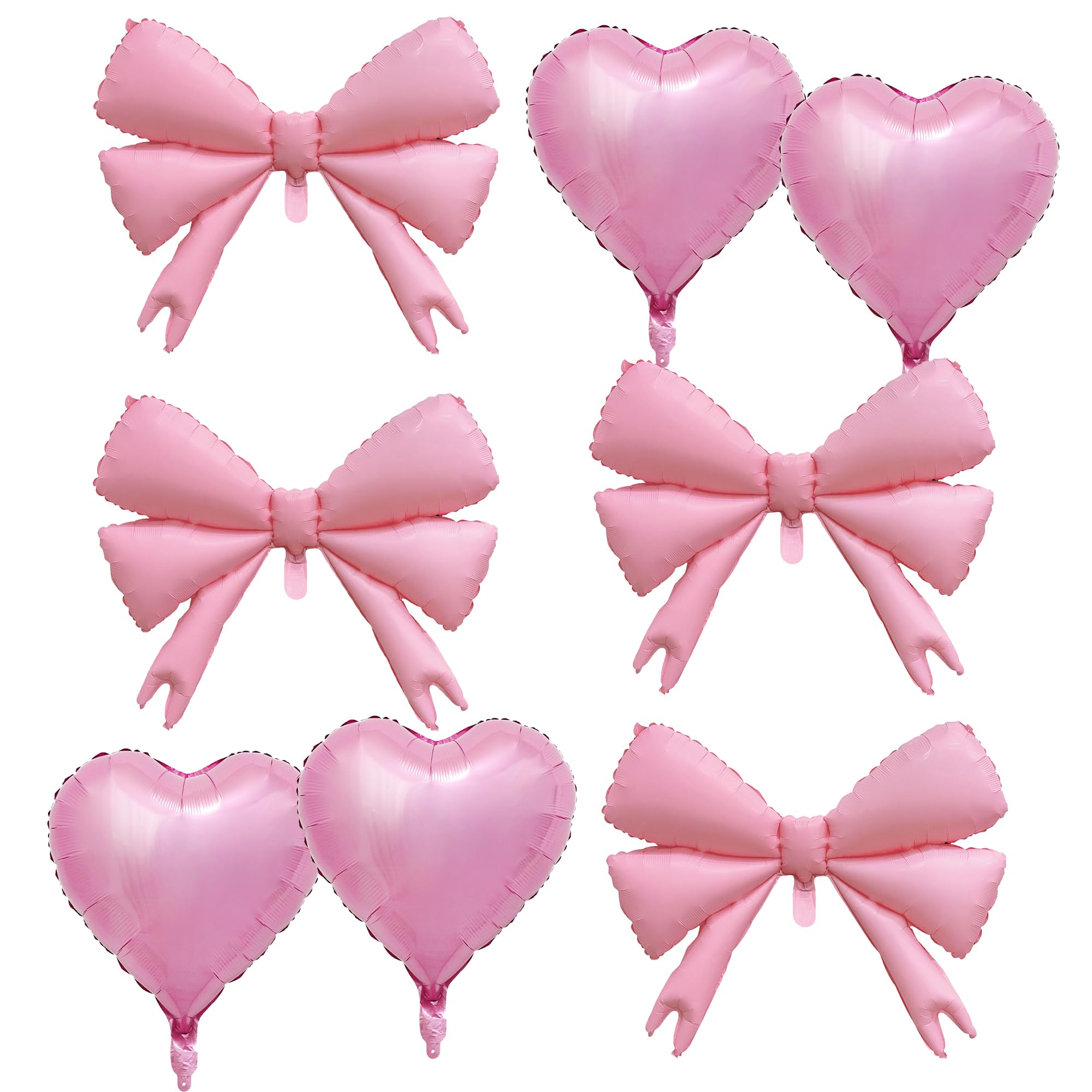 Pink Bow Birthday Decorations Balloons - 8 Pcs Pink Bows Heart Shape Foil Balloon Decoration Supplies For Girls Women Child Bow Party Sweet Cute Theme