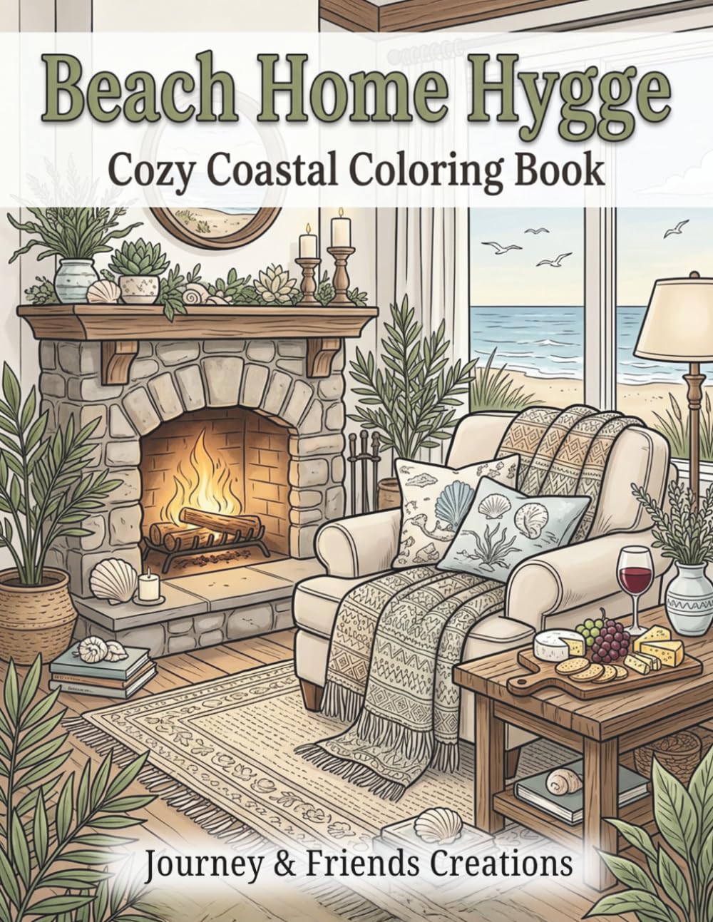 Beach Home Hygge - Cozy Coastal Coloring Book with Full-Color Reference Pages: Detailed Ocean Themed Adult Coloring Book