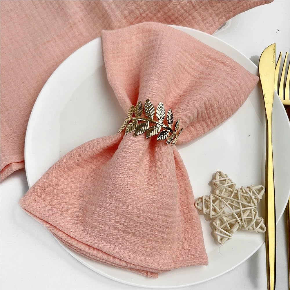 50 Stück Dicke Servietten aus Gaze und Baumwolle for die Tischdekoration bei Partys, Abendessen Hochzeiten(Peach)