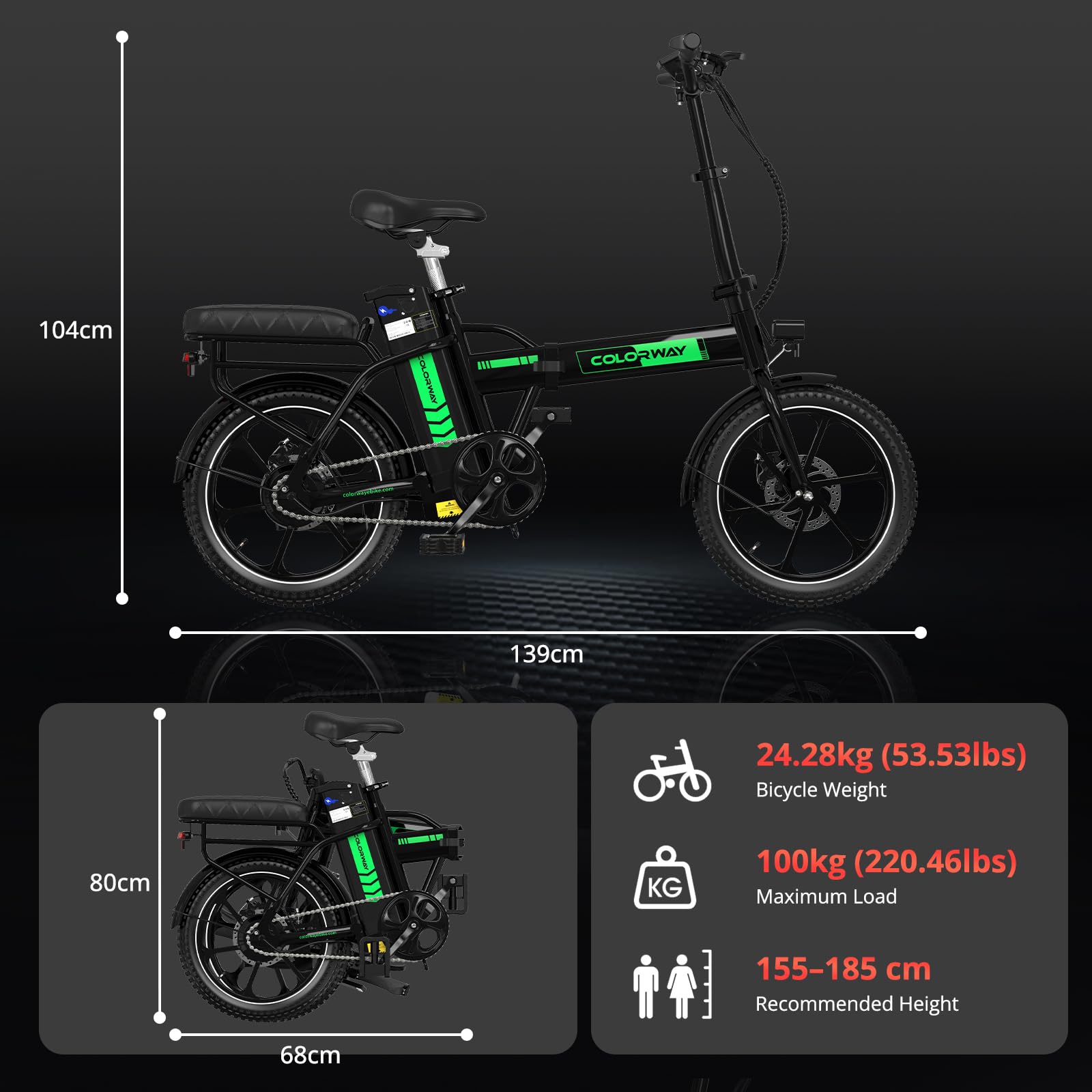 COLORWAY BK5S Bici Elettrica Pieghevole 16"– 36V 12Ah Batteria Rimovibile, Motore 250W, Bicicletta Elettrica Uomo Donna,EBike, City Bike Pieghevole Compatta per Urbano e Pendolarismo