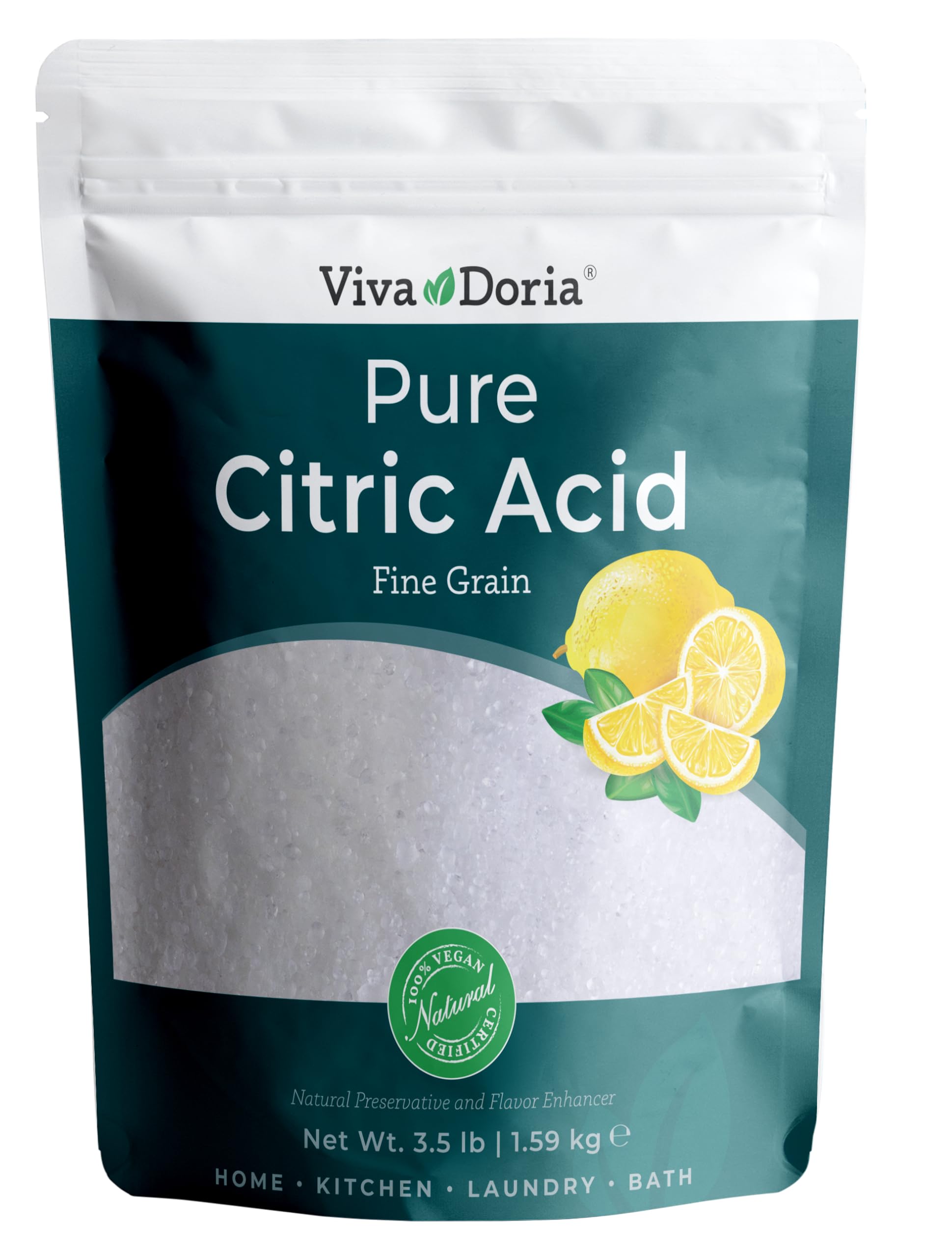 Viva Doria 100% Pure Citric Acid, Food Grade, Fine Grain, 3.5 lb (56 Oz)