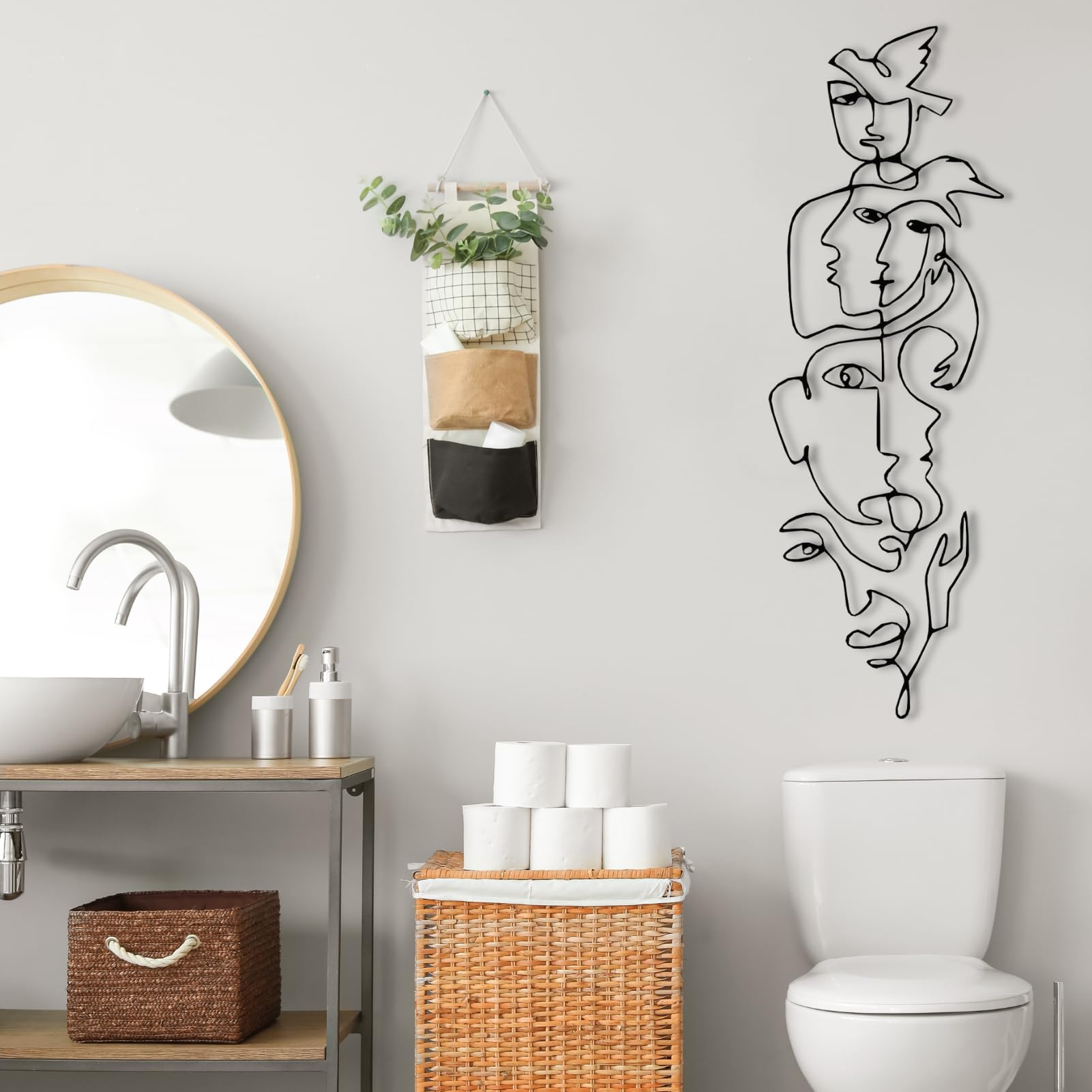 Tableau Abstrait Picasso en métal Noir, décoration Murale Pablo Line en métal, Sculpture Moderne inspirée de Picasso pour Salon, Couloir et escaliers (argenté 104 cm L x 36 cm l)