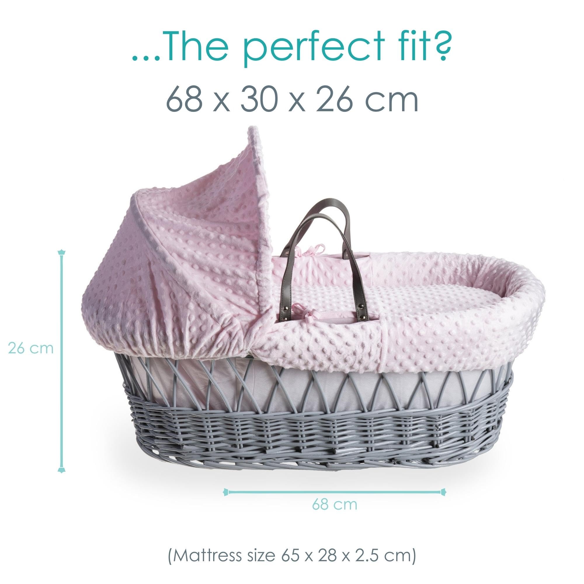 Clair de Lune Dimple Couffin en osier gris avec literie 68 x 30 cm (rose)